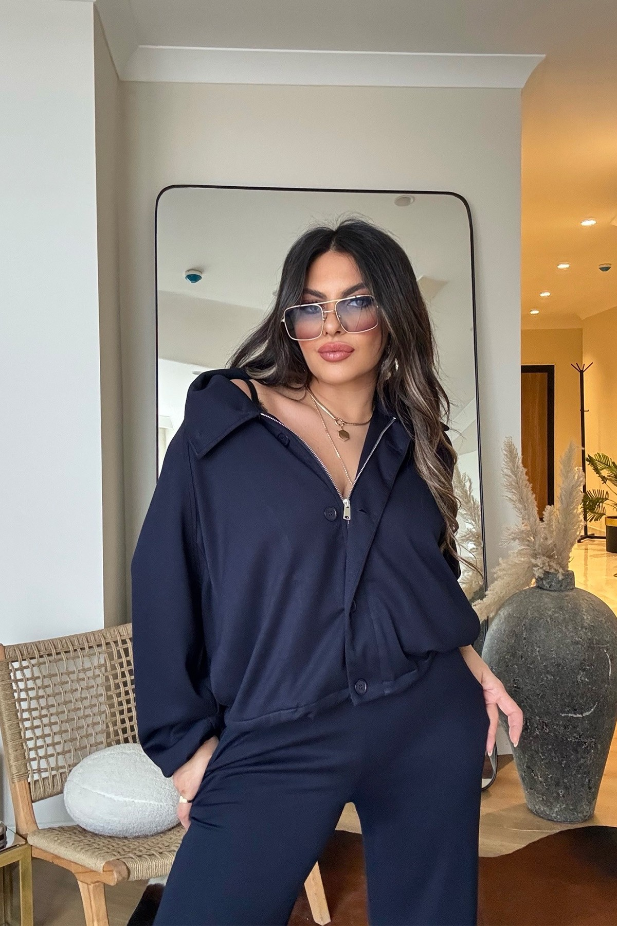 Ntw Modal Kumaş Balıkçı Düğme Ve Fermuar Detay Takım Lacivert