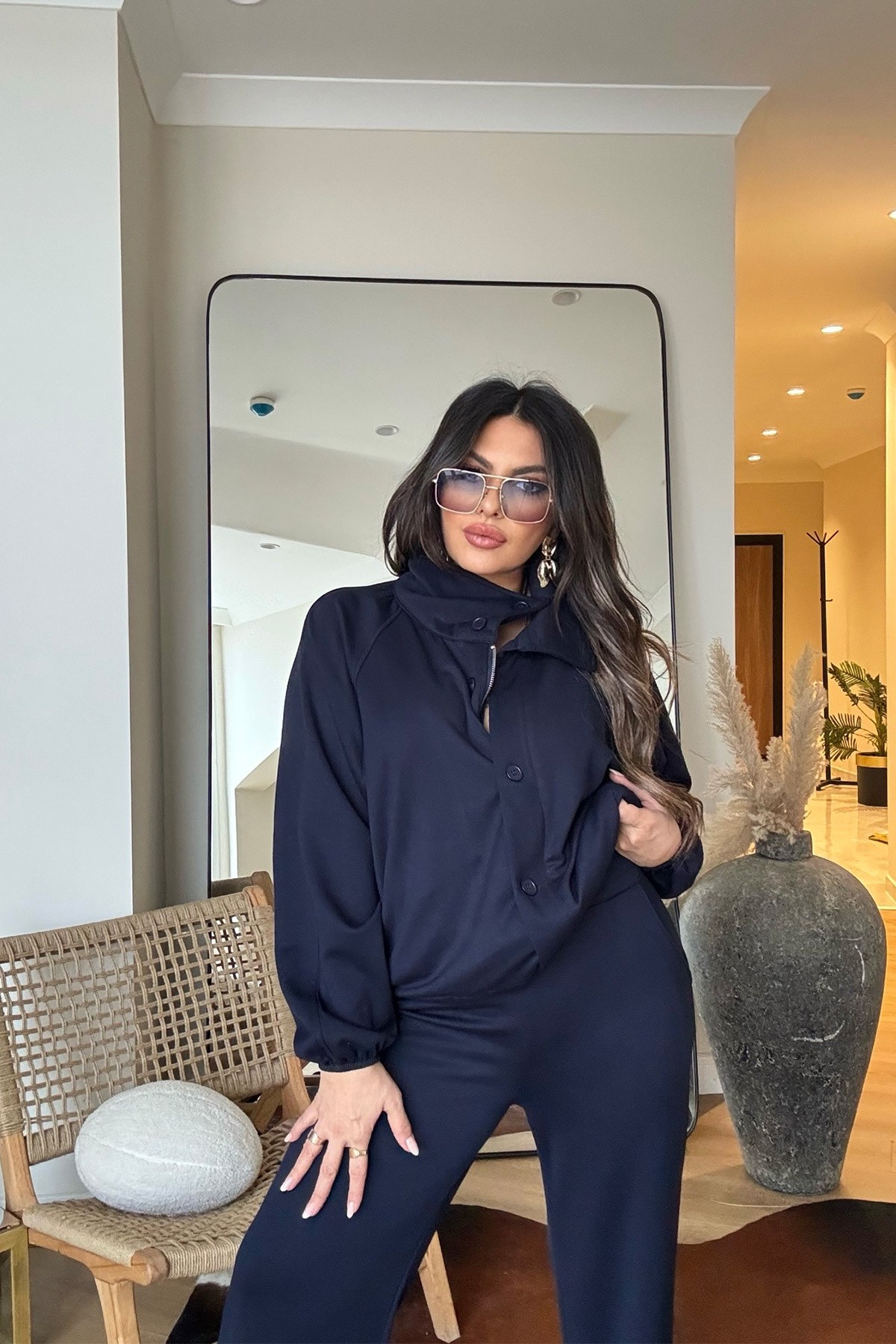 Ntw Modal Kumaş Balıkçı Düğme Ve Fermuar Detay Takım Lacivert