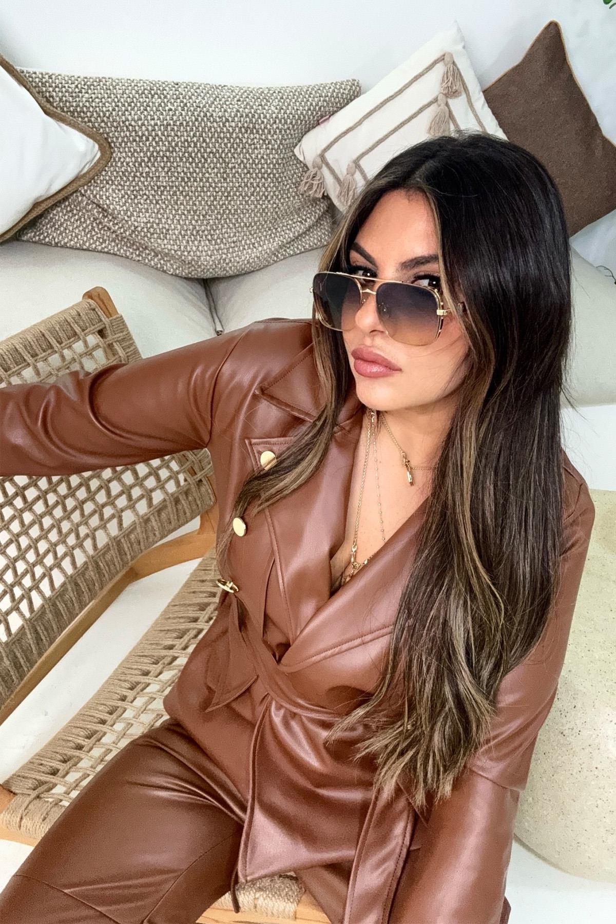 NTW Model Gold Düğmeli Deri Ceket Taba