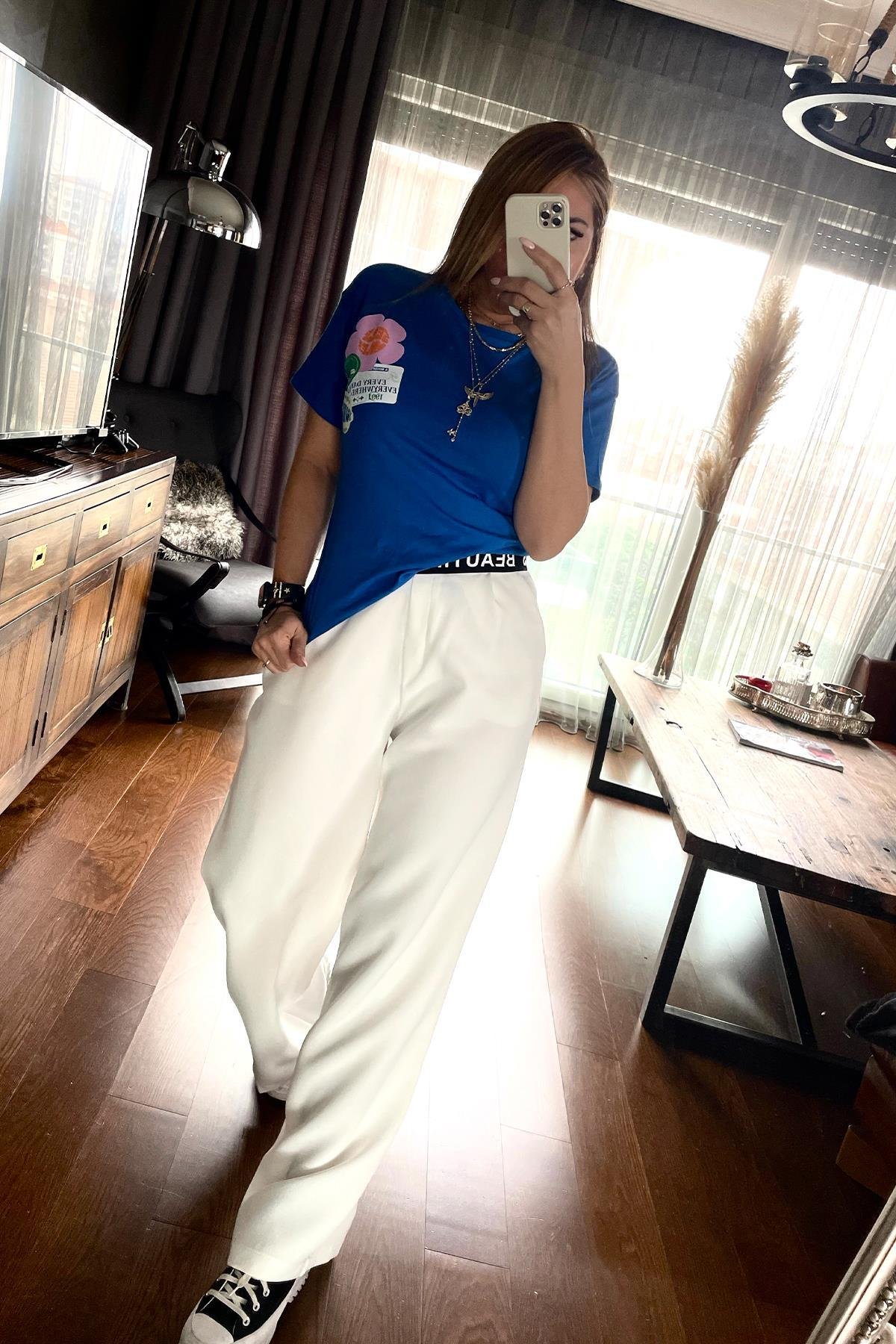 Ön ve Arka Baskı Detaylı Tshirt Saks