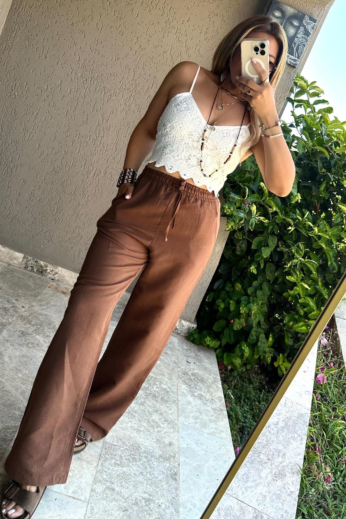 Örgü Dantel İşleme Crop Ekru