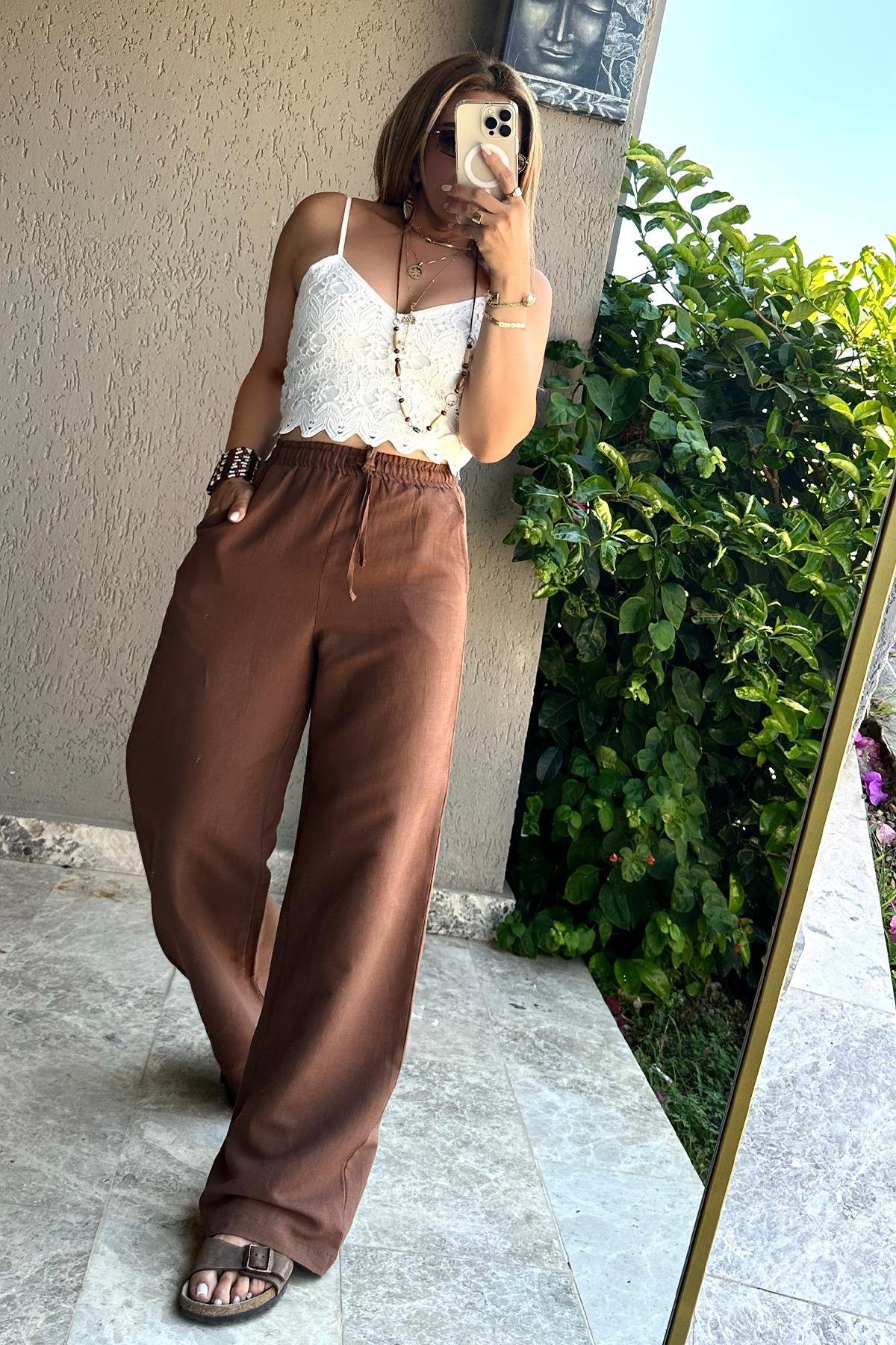 Örgü Dantel İşleme Crop Ekru