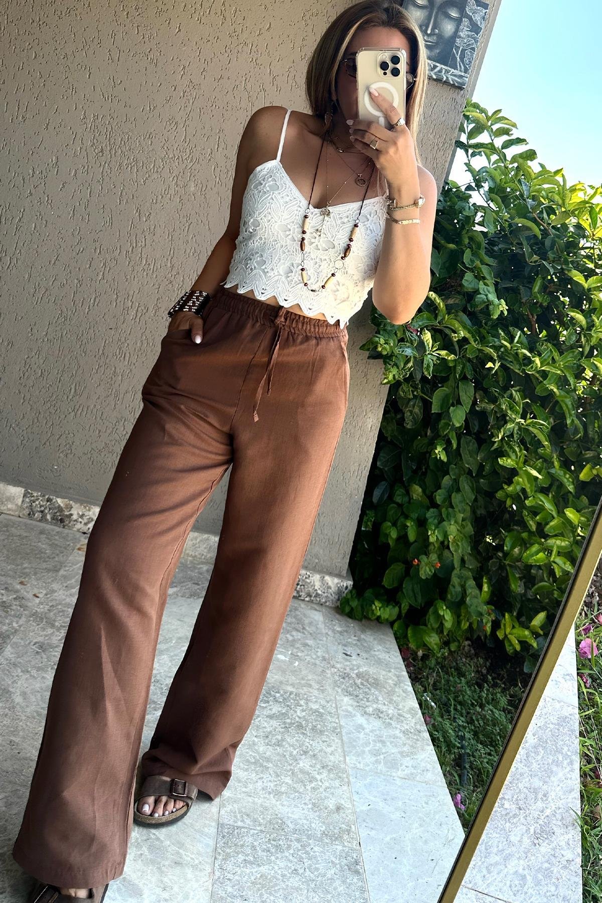 Örgü Dantel İşleme Crop Ekru