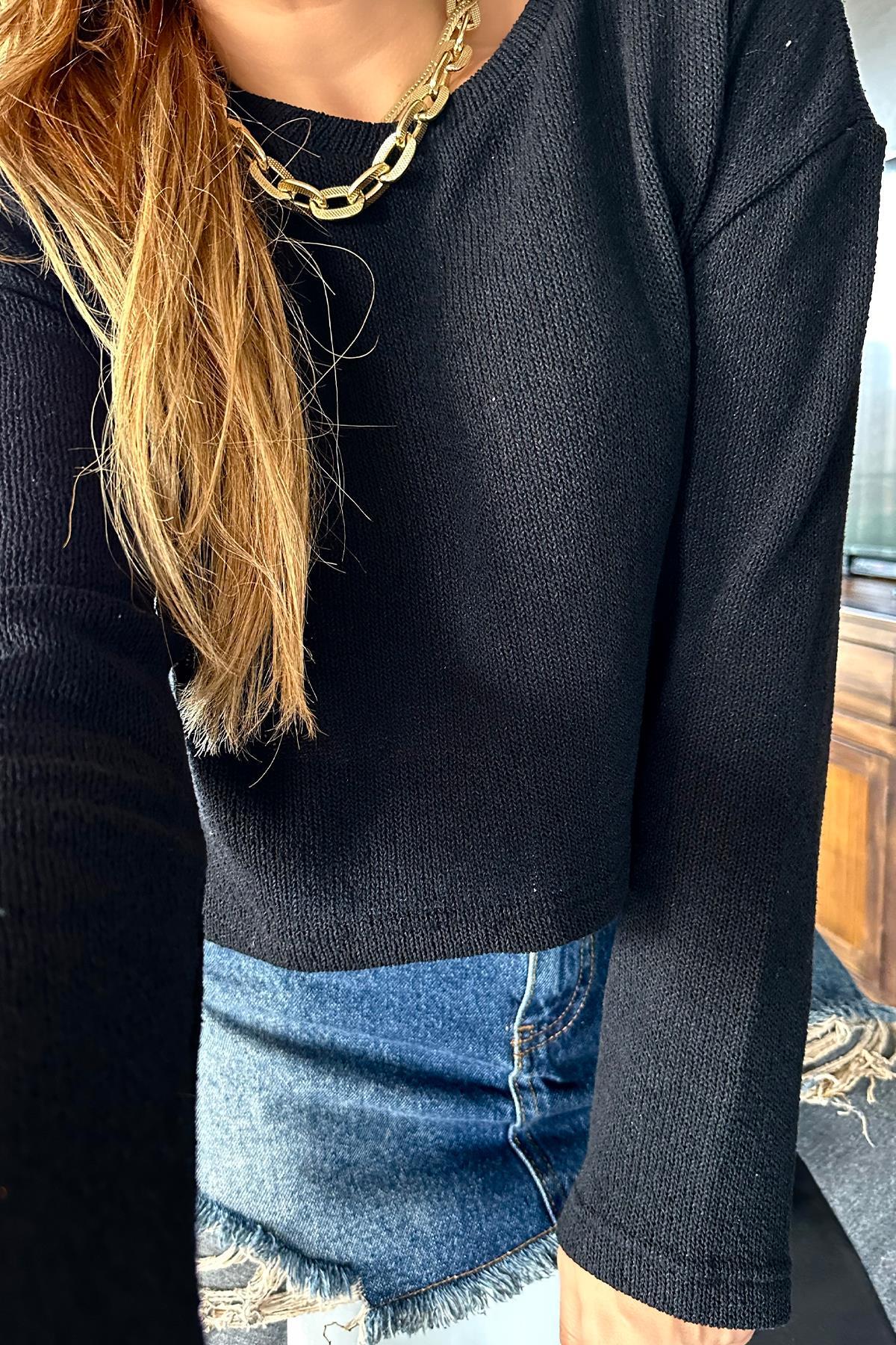 Örme Triko Kumaş Crop Siyah