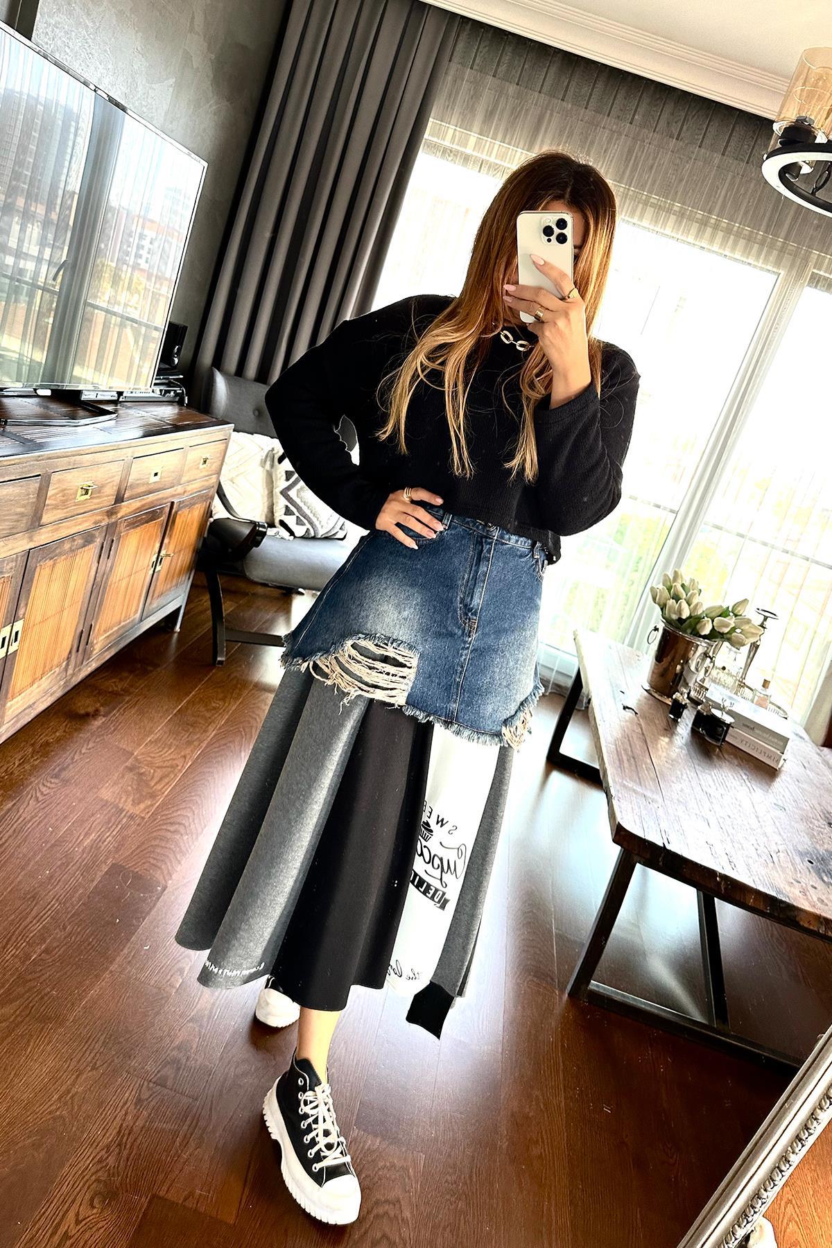 Örme Triko Kumaş Crop Siyah