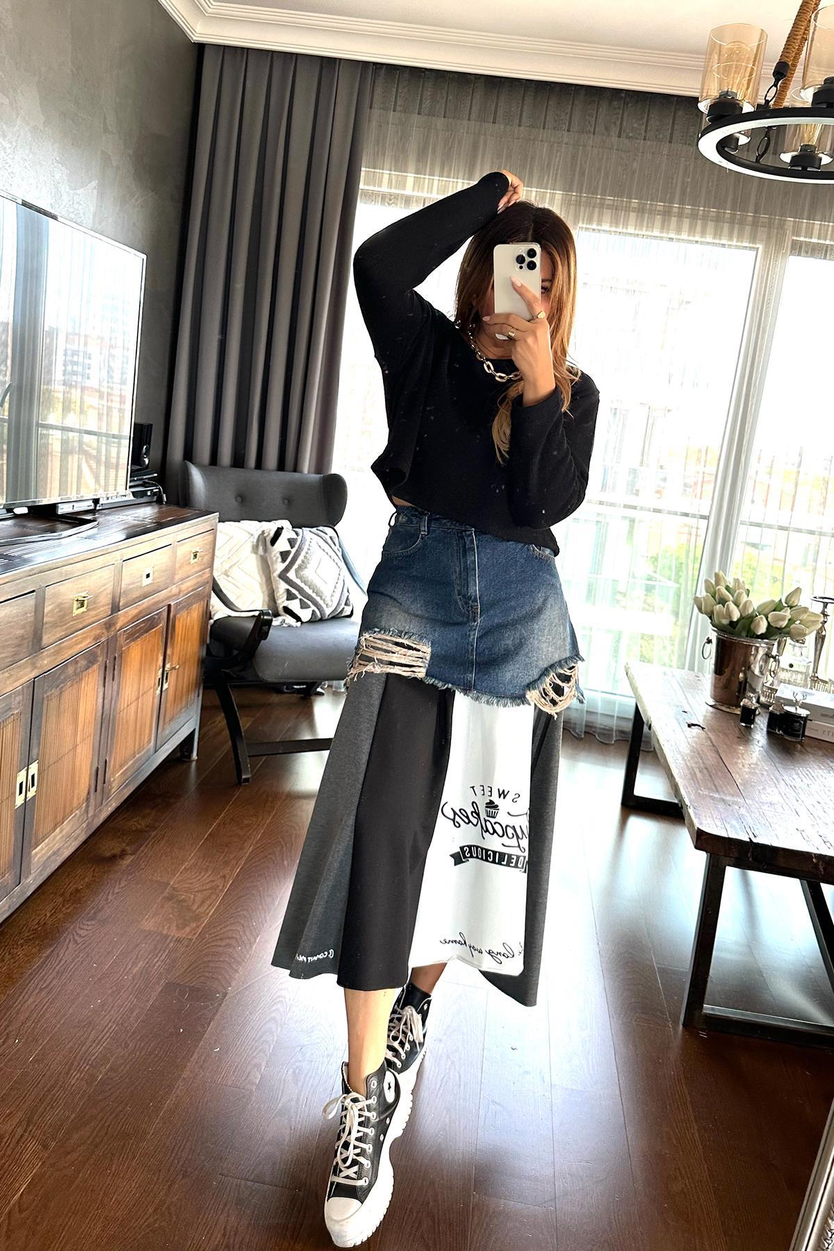 Örme Triko Kumaş Crop Siyah
