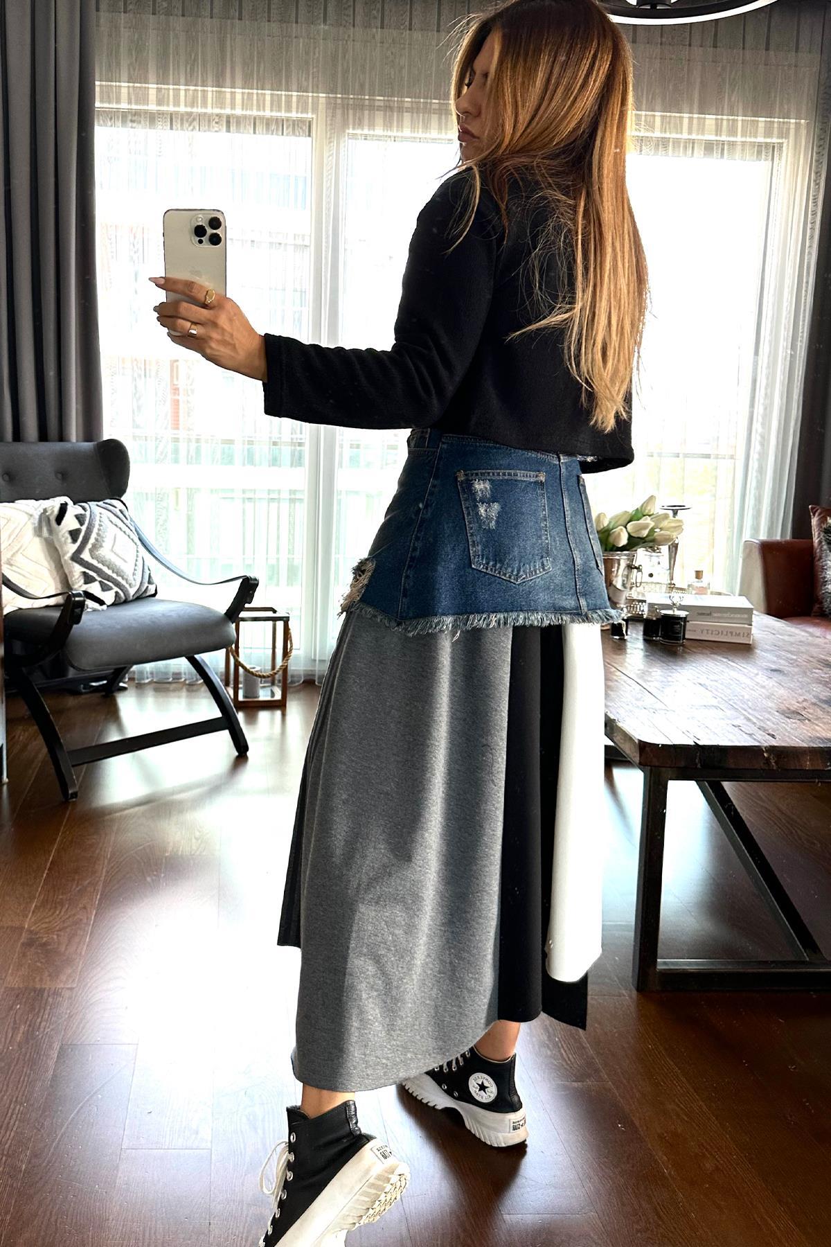 Örme Triko Kumaş Crop Siyah