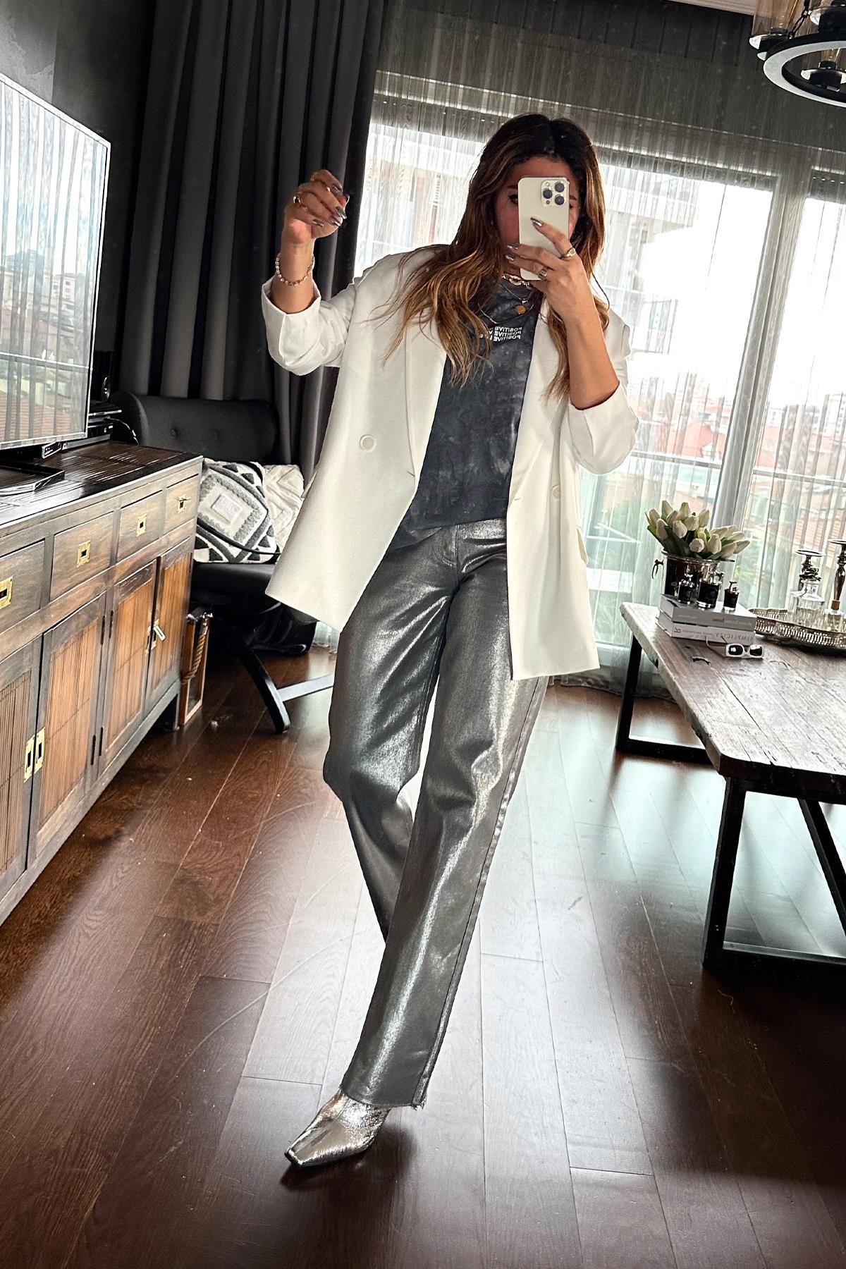 Oversize Blazer Ceket Ekru
