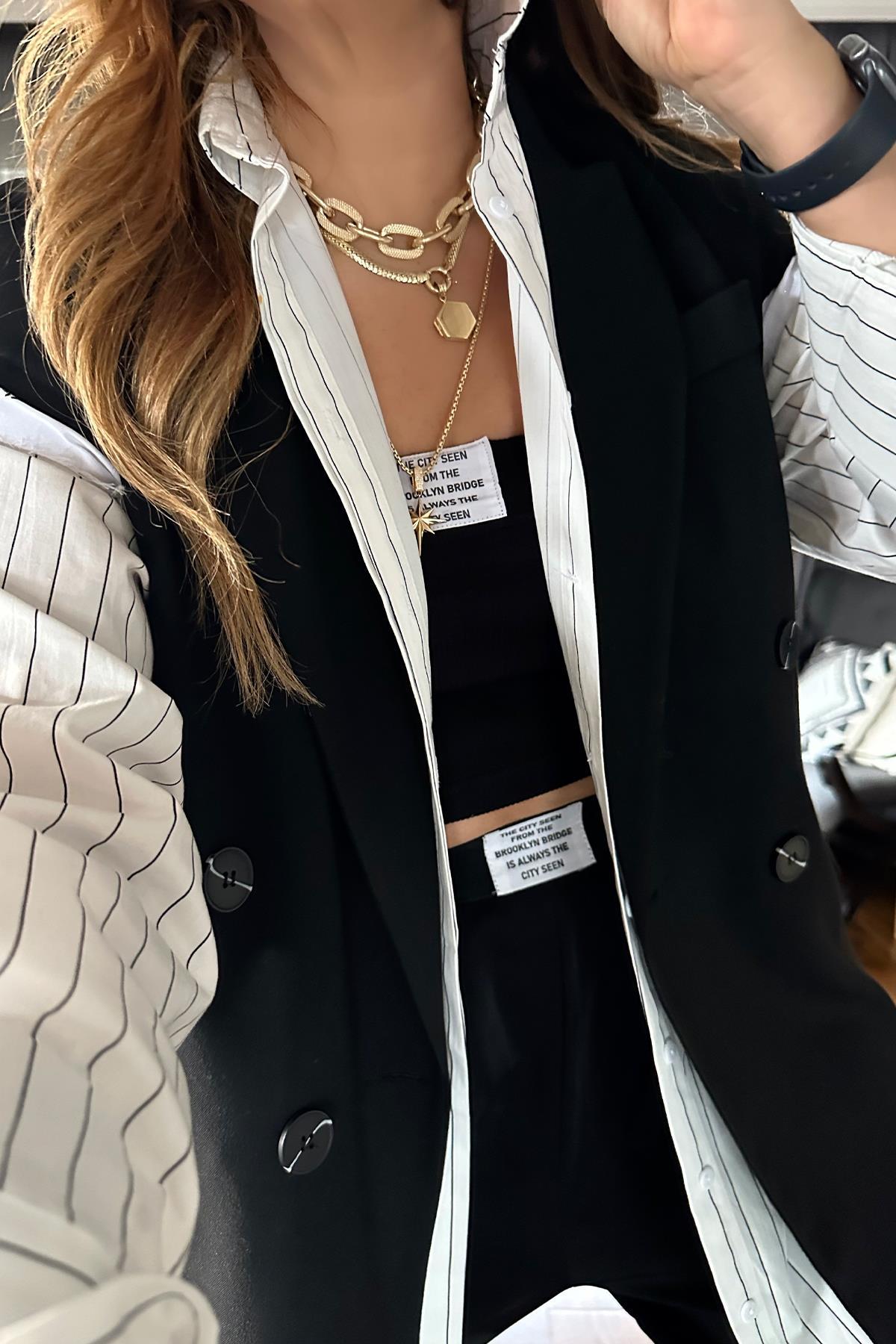 Oversize Blazer Yelek Siyah