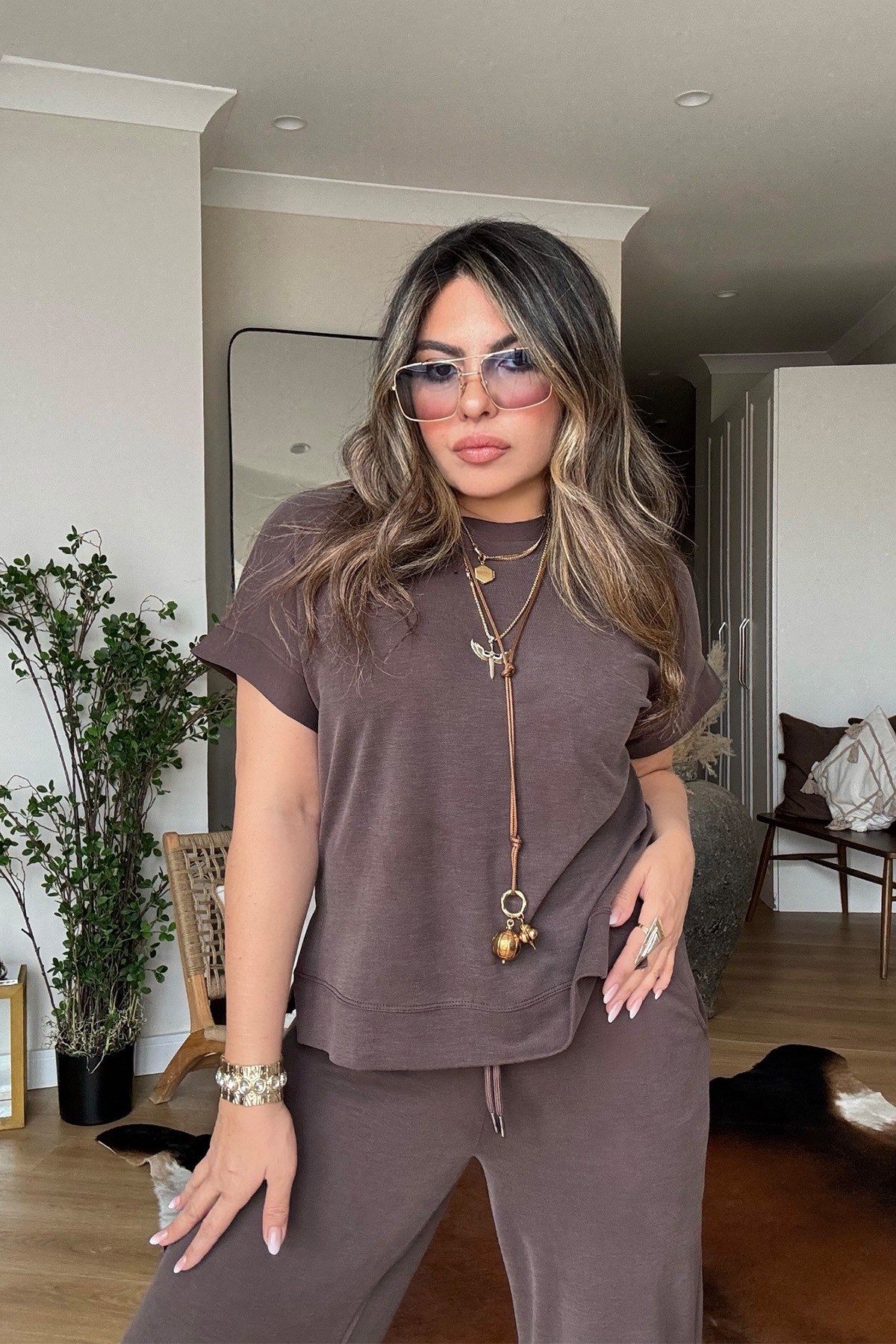 OYS Model Kısa Kollu Takım Acı Kahve