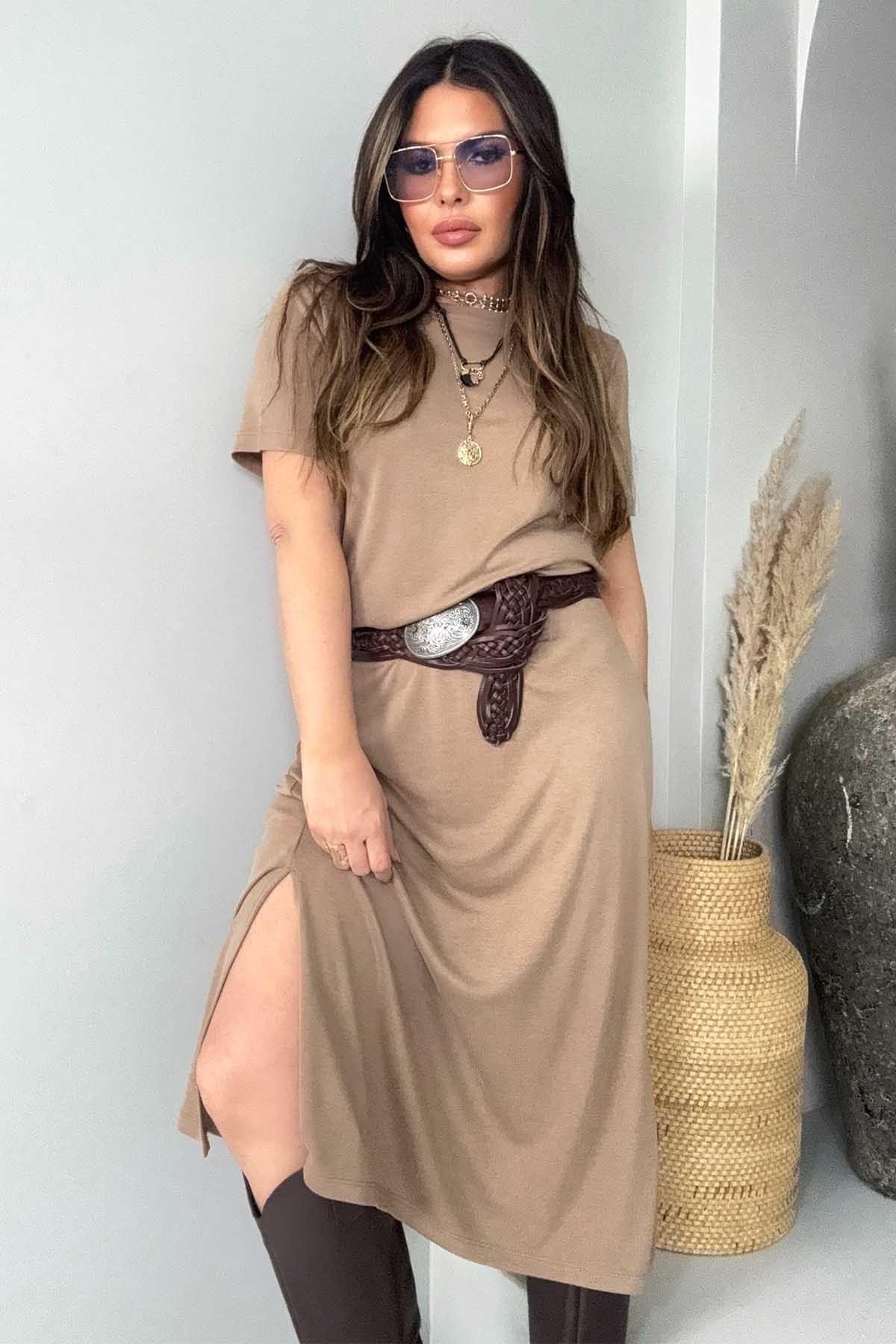 Oysh Model Basic Elbise Camel