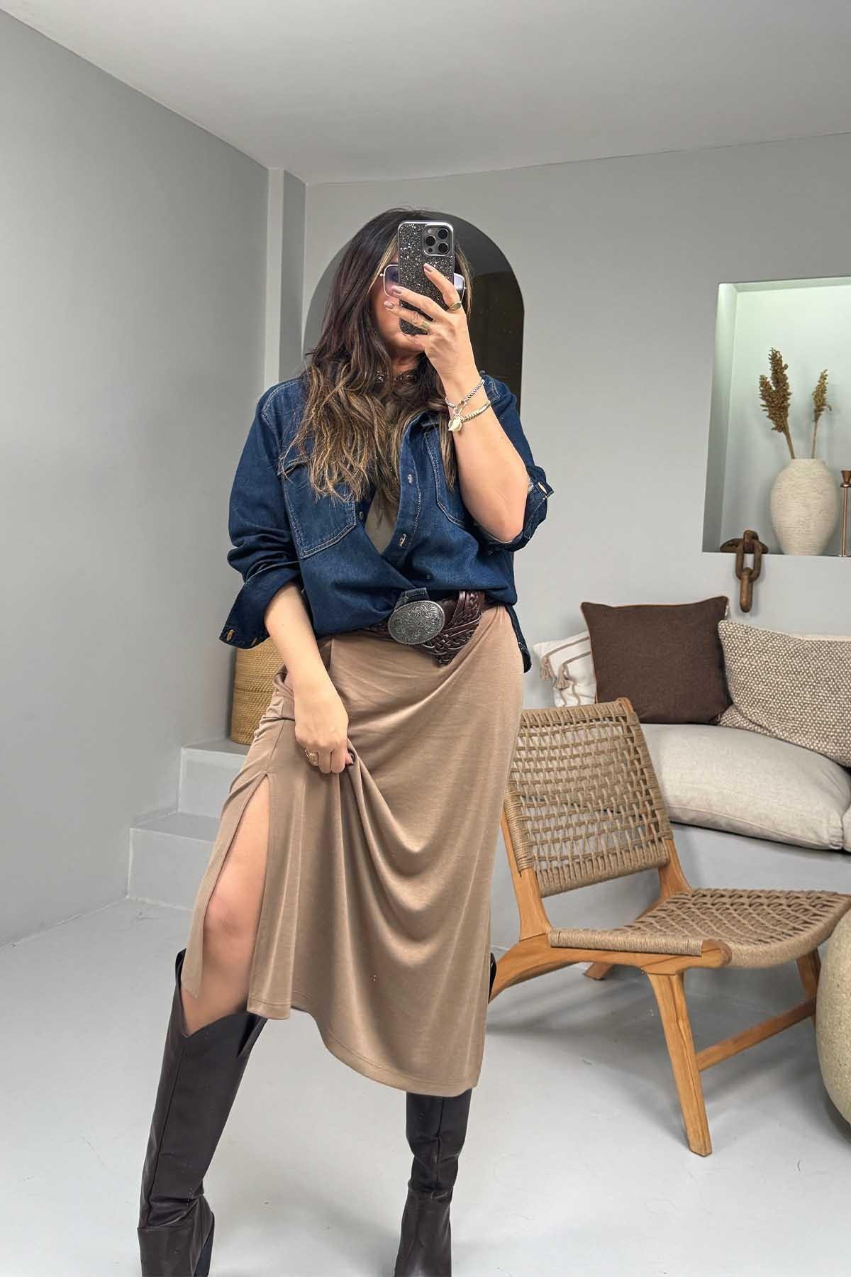 Oysh Model Basic Elbise Camel