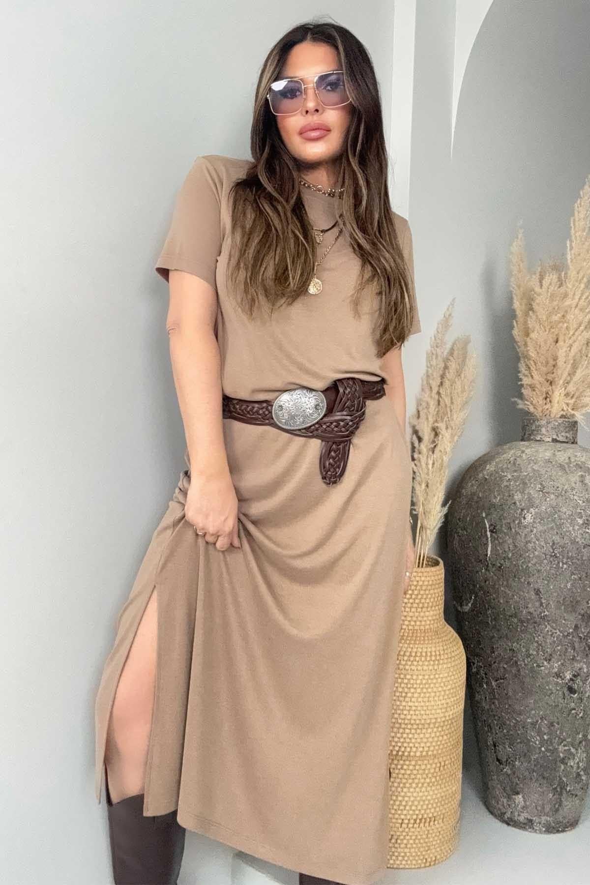 Oysh Model Basic Elbise Camel