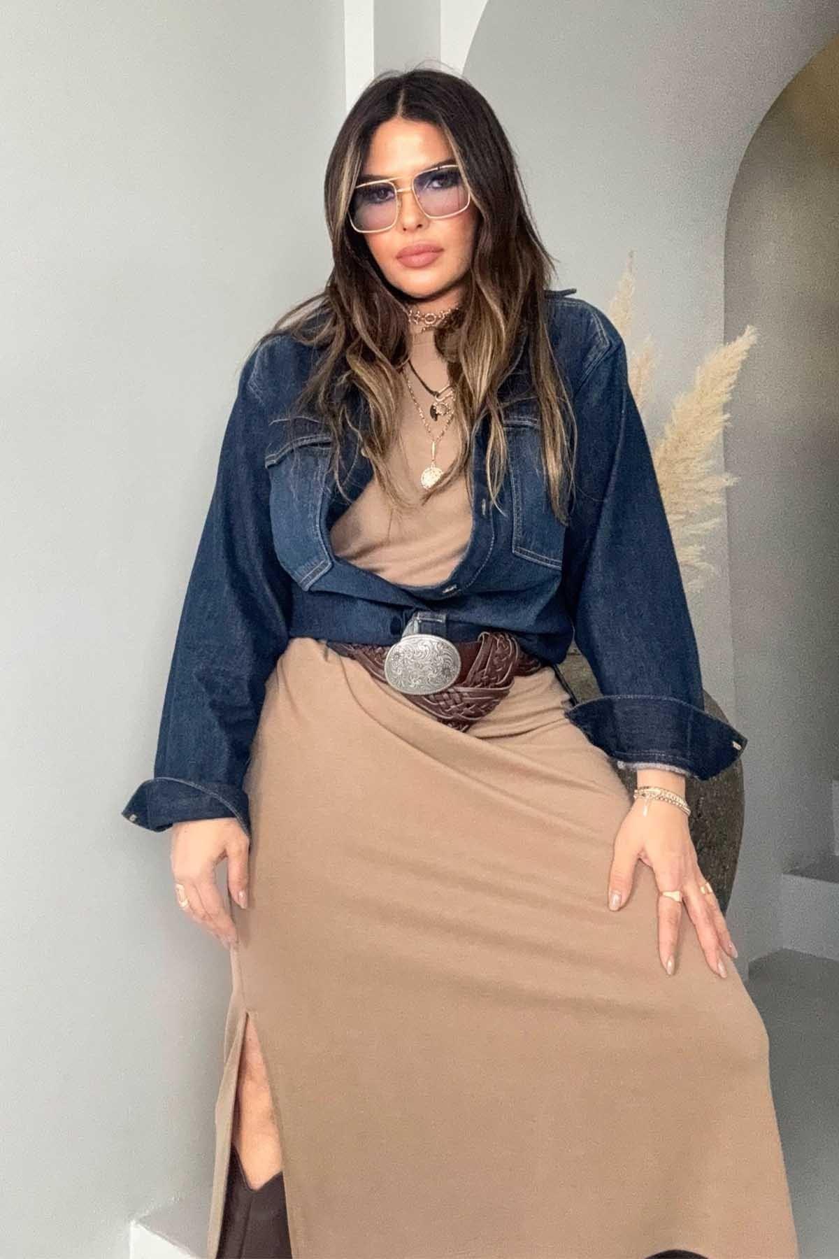 Oysh Model Basic Elbise Camel