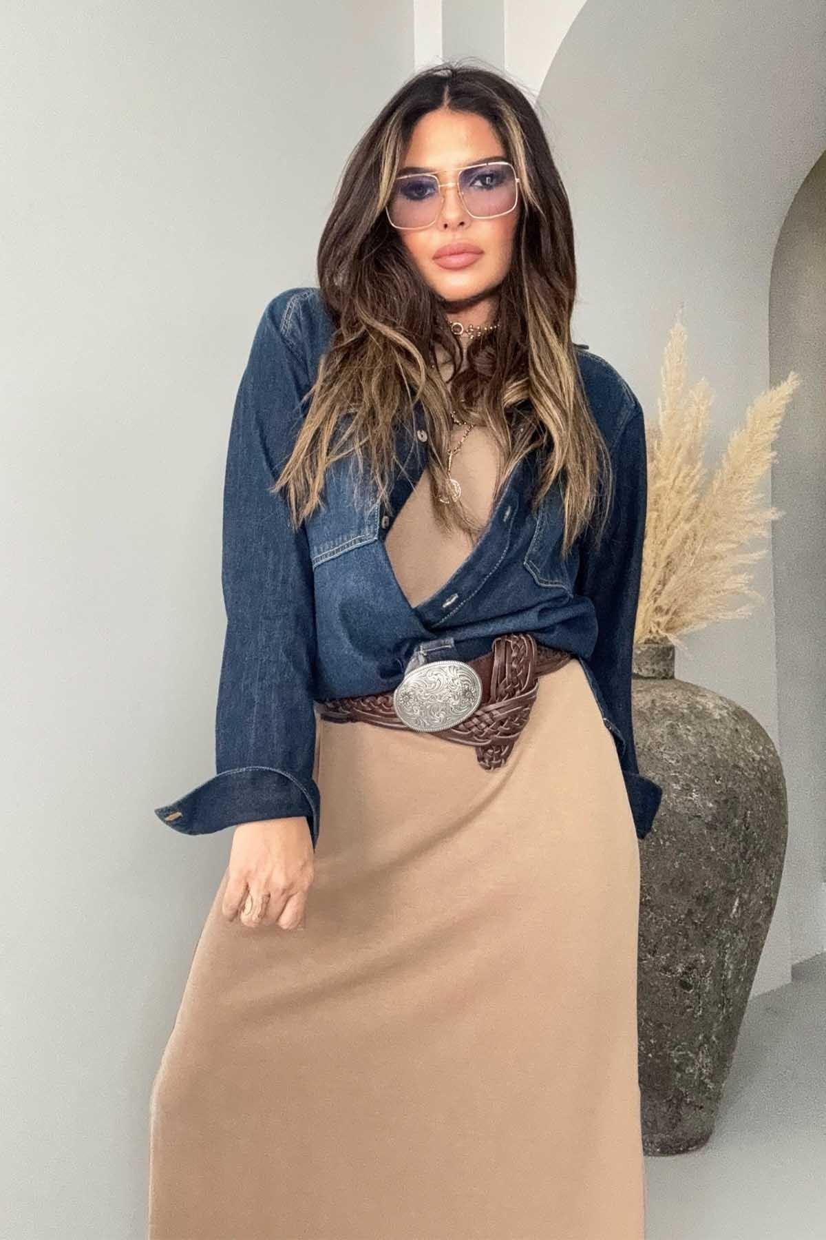 Oysh Model Basic Elbise Camel