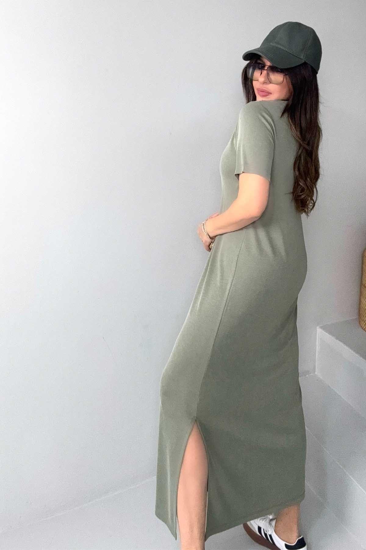 Oysh Model Basic Elbise Haki