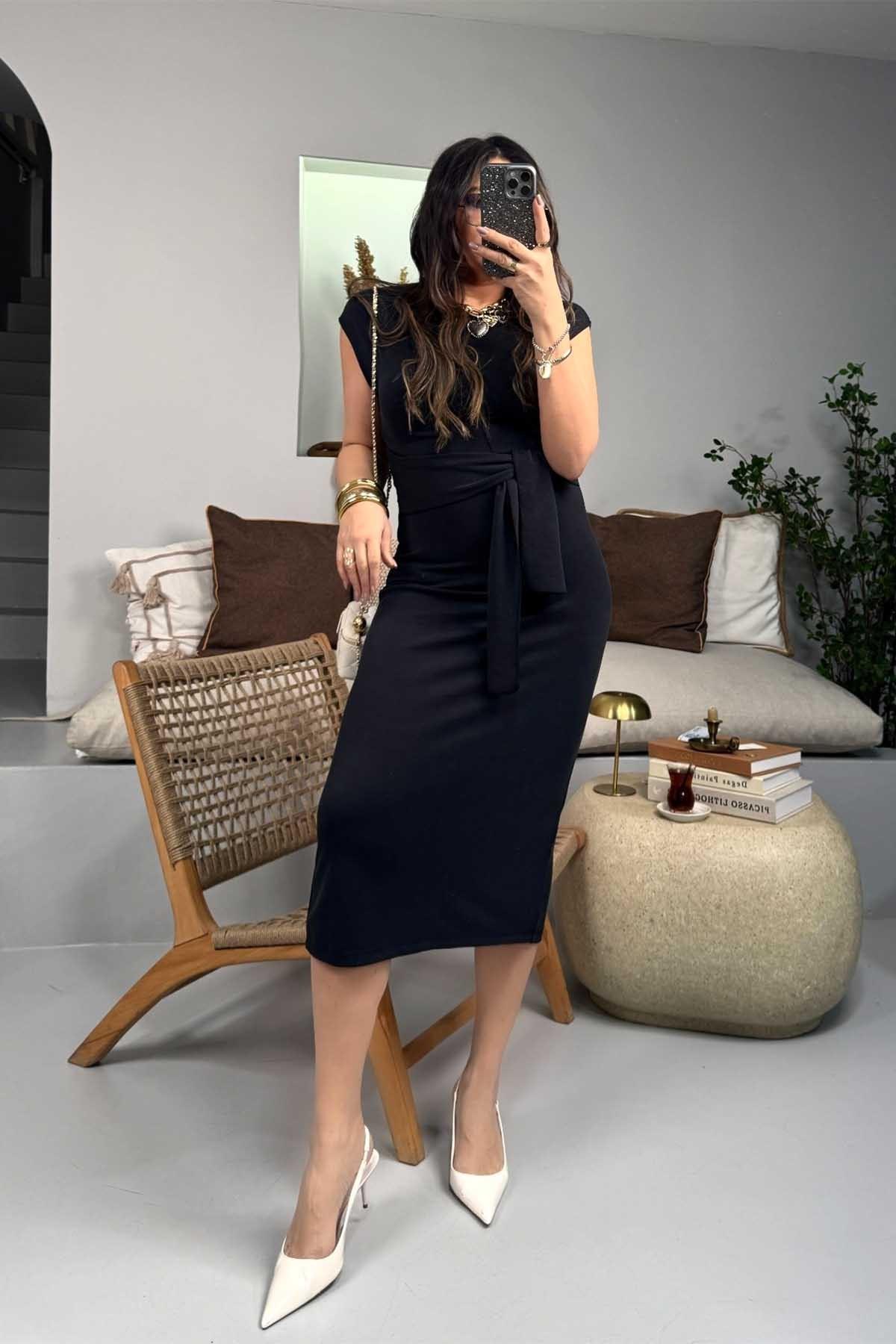 Oysh Model Kuşaklı Elbise Antrasit