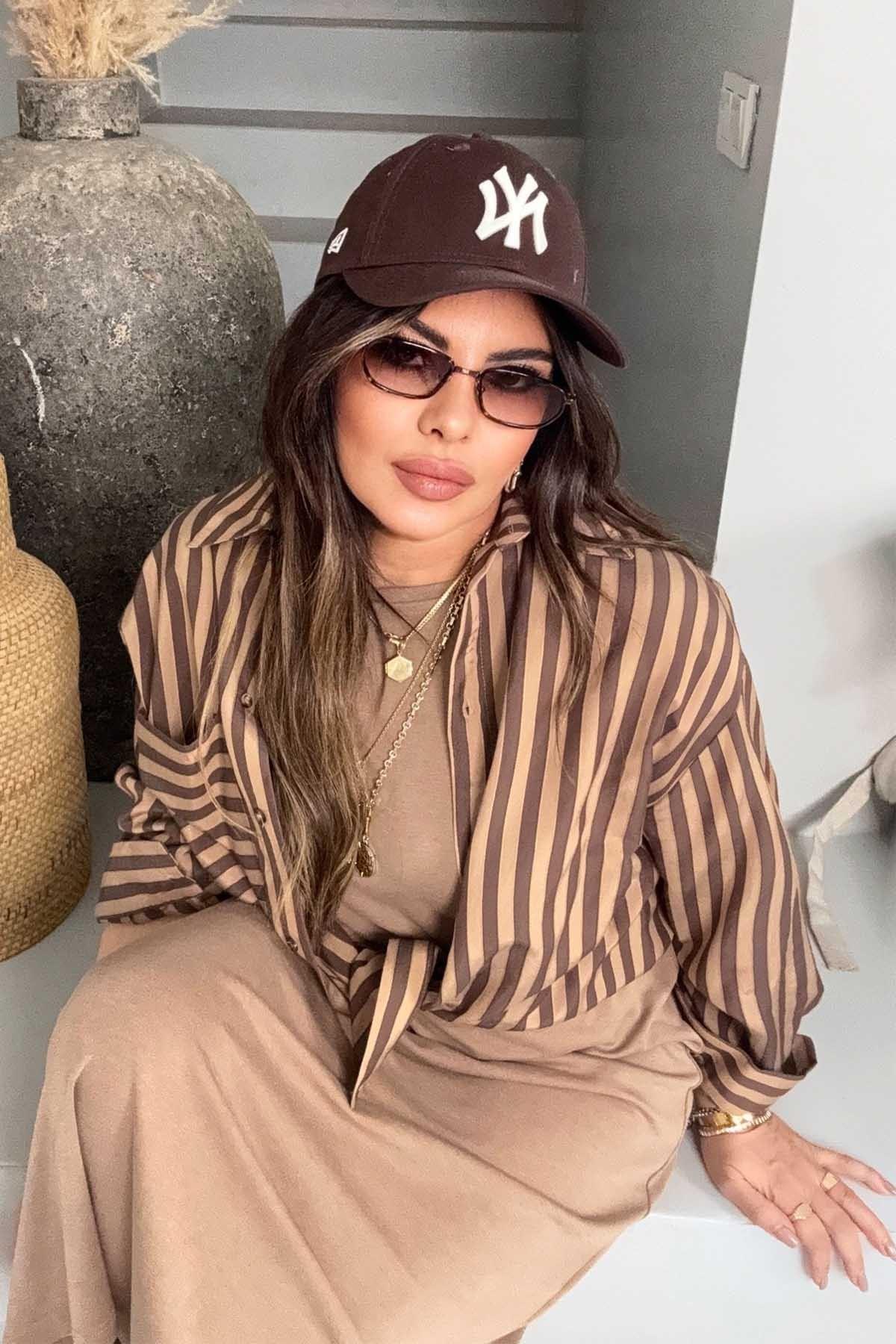 Oysh Model Vatkalı Midi Elbise Camel
