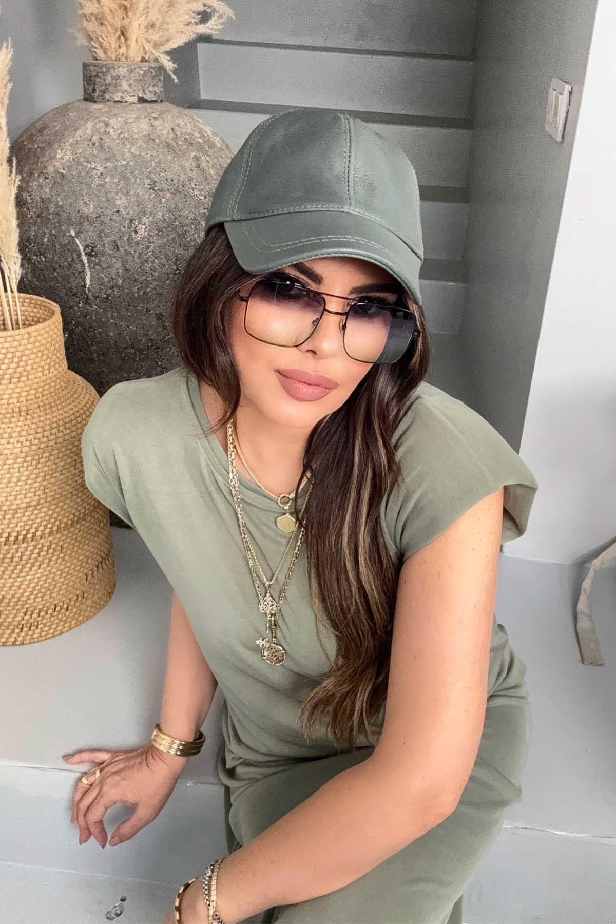 Oysh Model Vatkalı Midi Elbise Haki