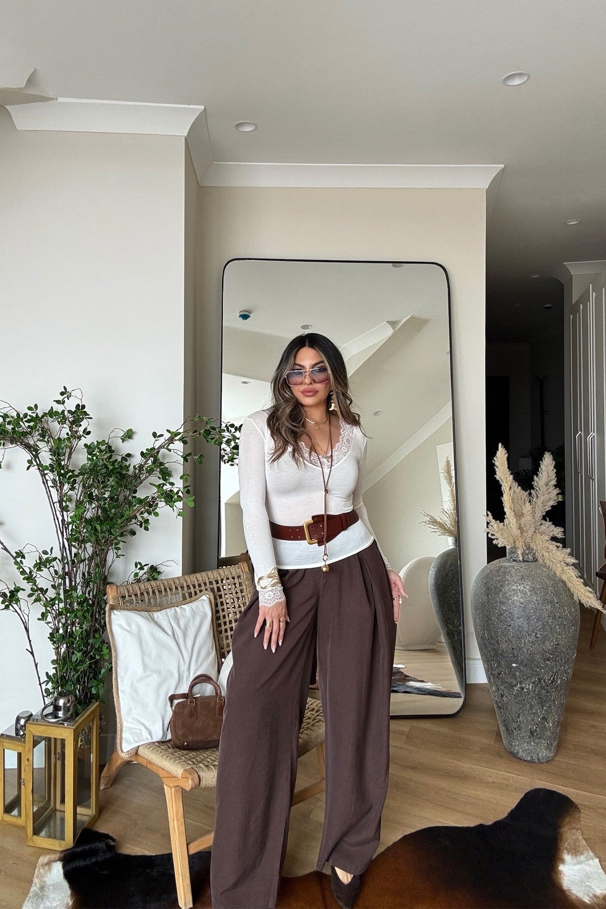 Oysho Model Dantel Detaylı Yarı Transparan Bluz Ekru