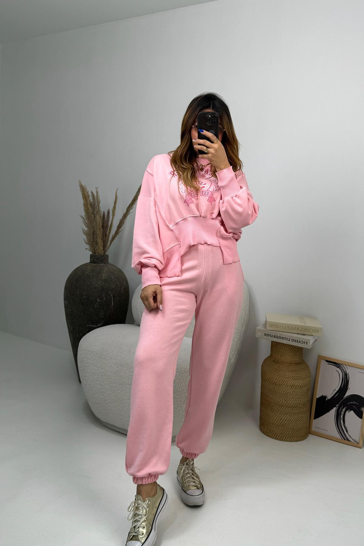 Paça Lastikli Eşofman Şeker Pembe