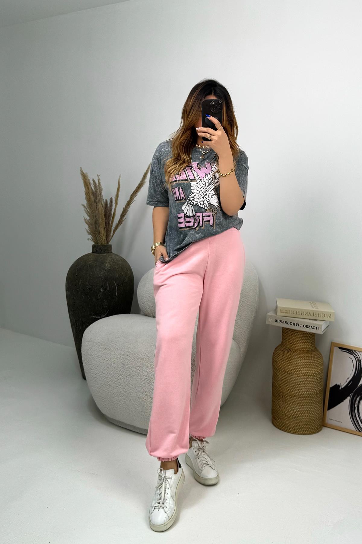 Paça Lastikli Eşofman Şeker Pembe