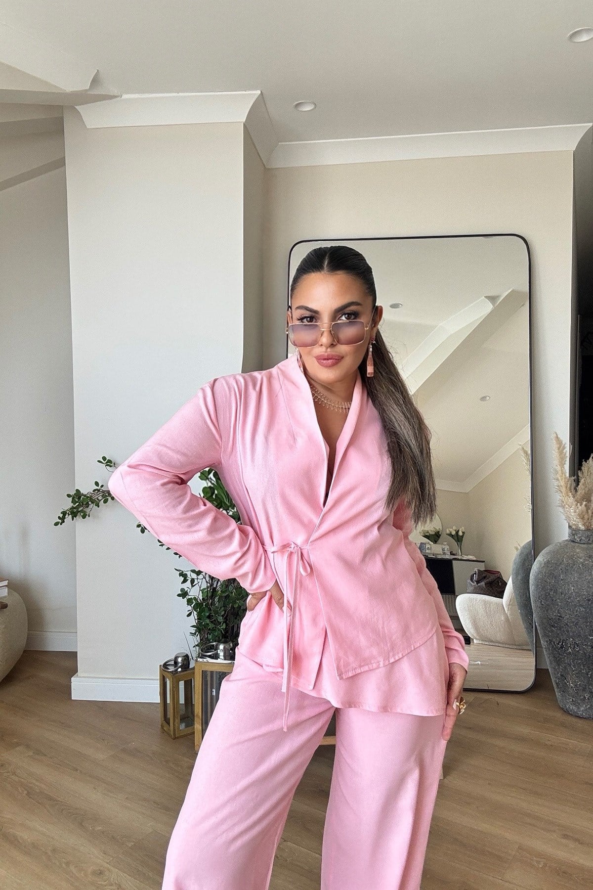 Pamuk Keten Tasarım Takım Pembe