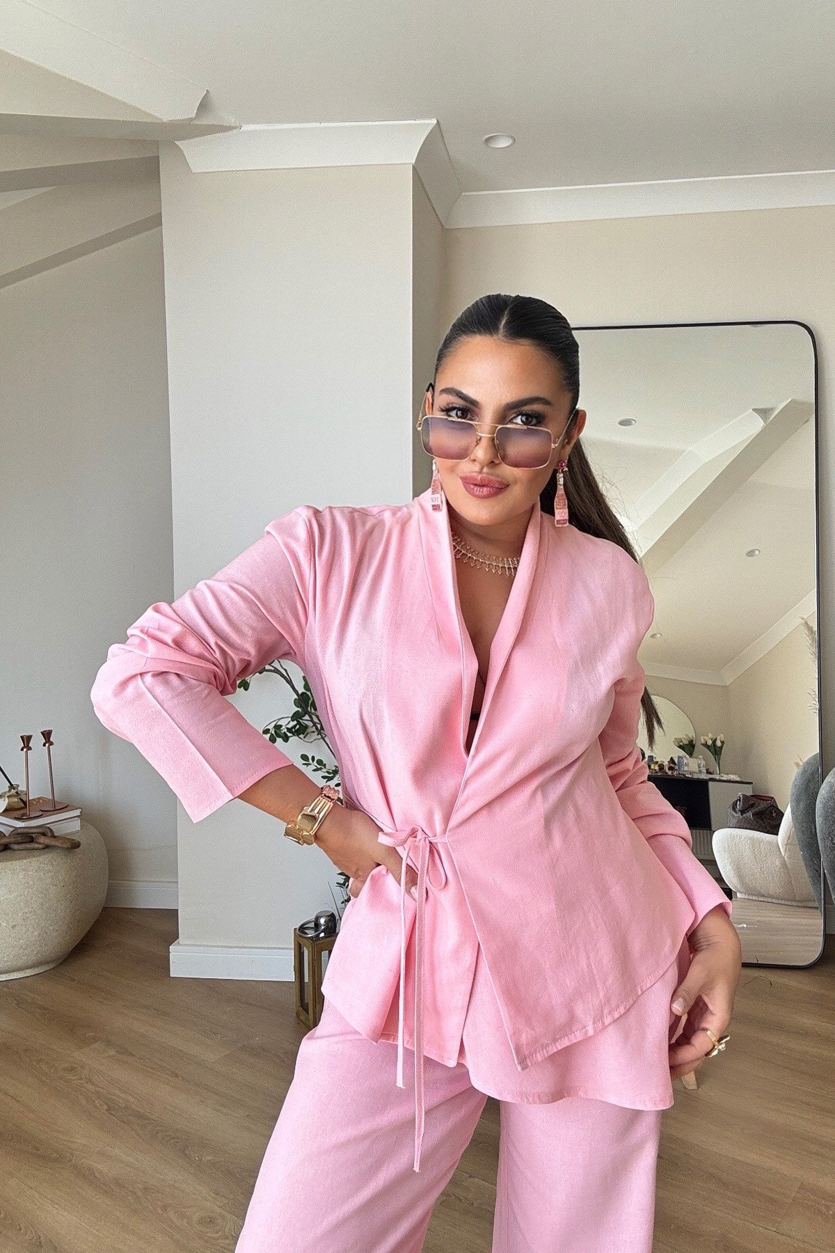 Pamuk Keten Tasarım Takım Pembe