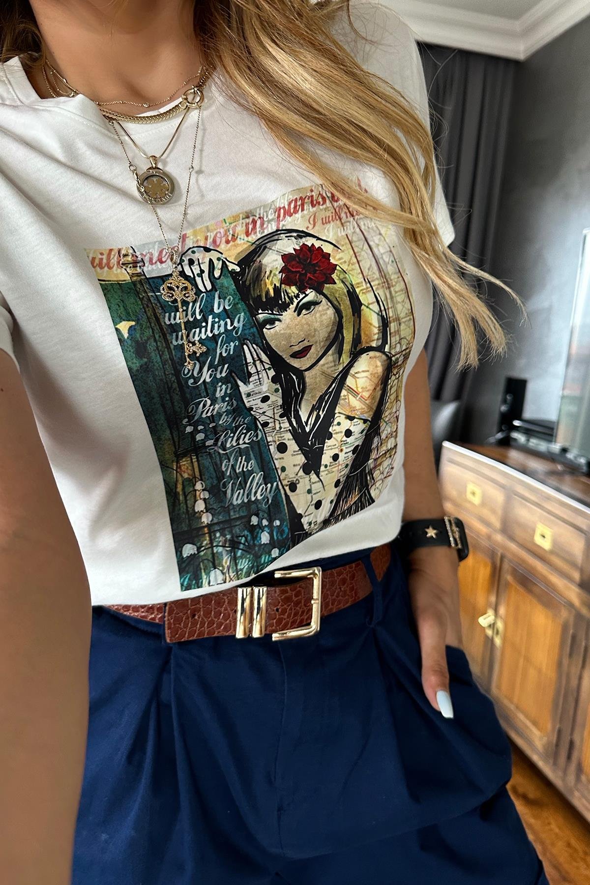 Paris Kadın Silüet Tshirt Ekru