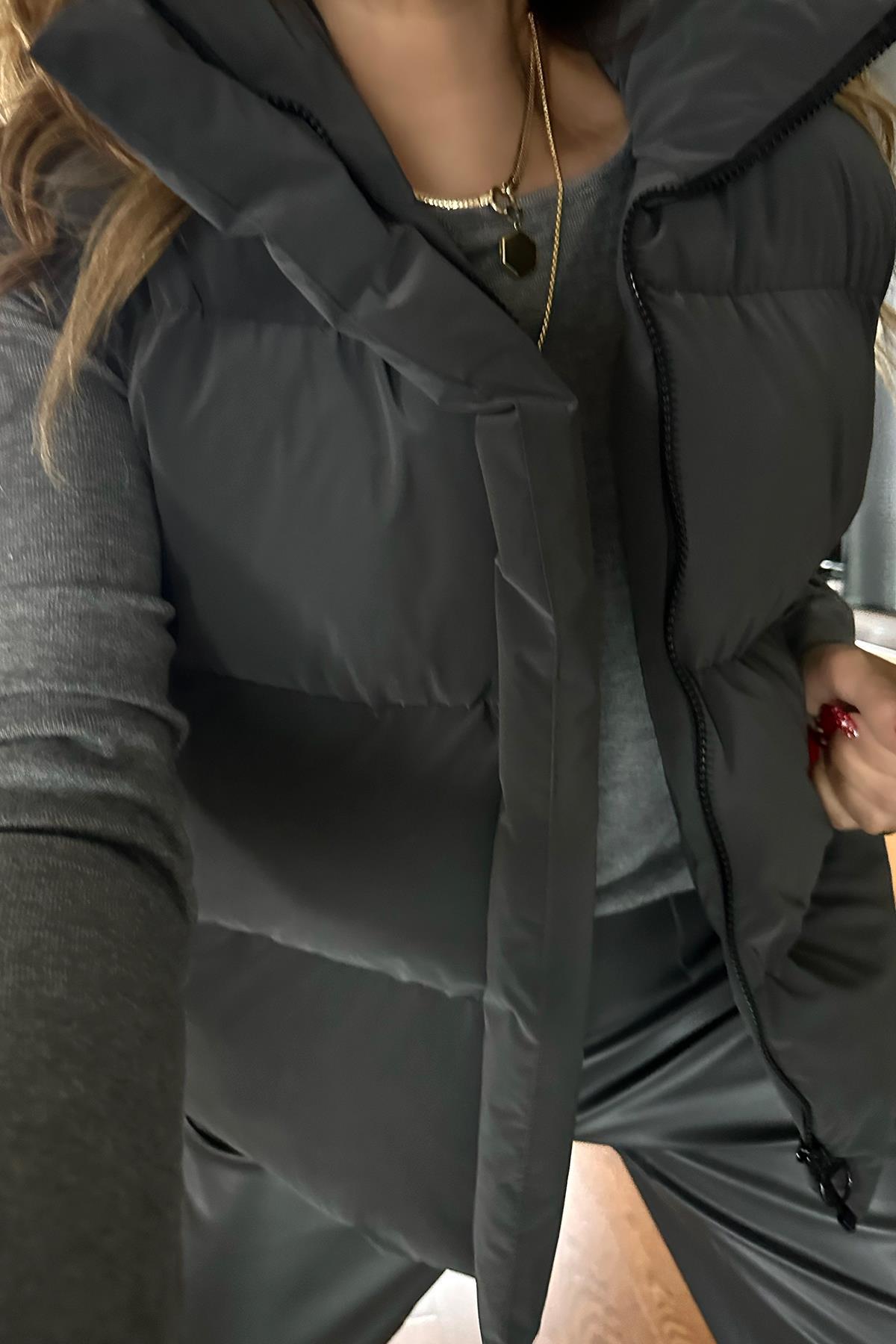 Parlak Şişme Yelek Antrasit
