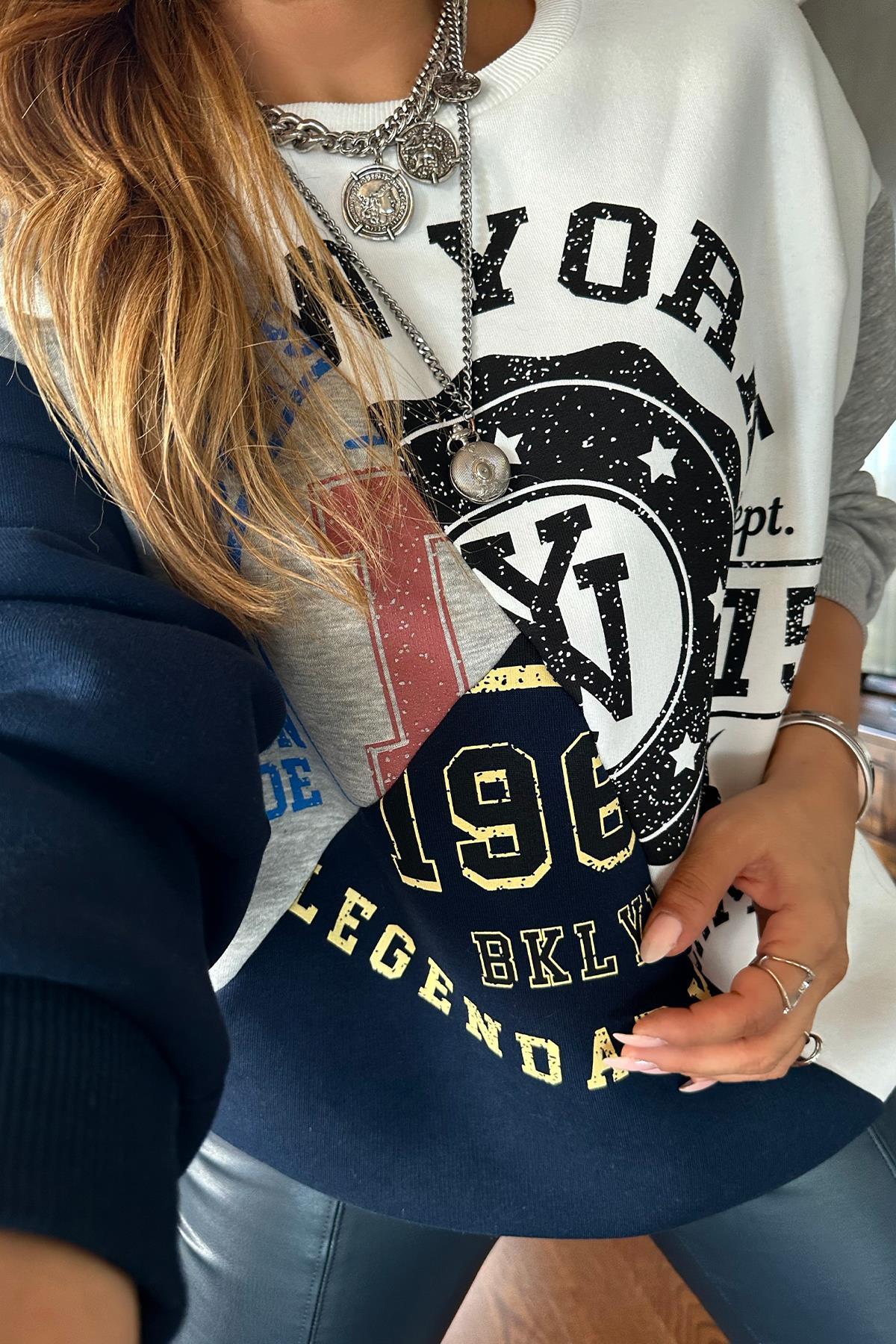 Patchwork Baskılı Sweat Renkli