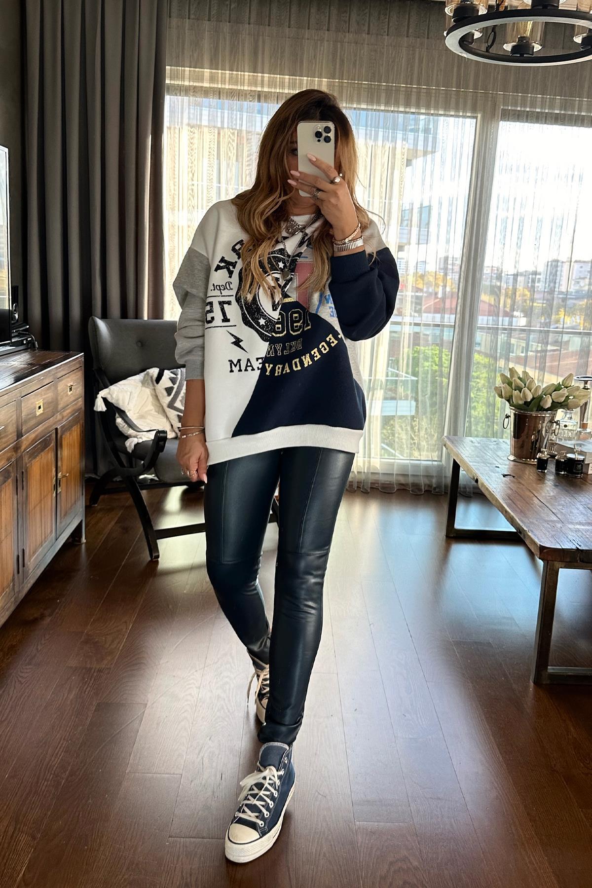 Patchwork Baskılı Sweat Renkli