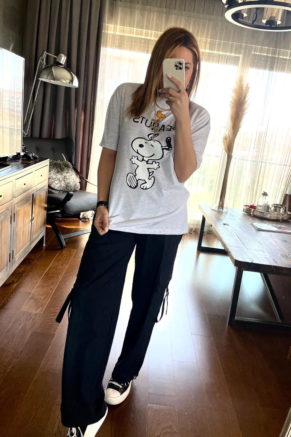 Peanuts Baskılı Tshirt Gri
