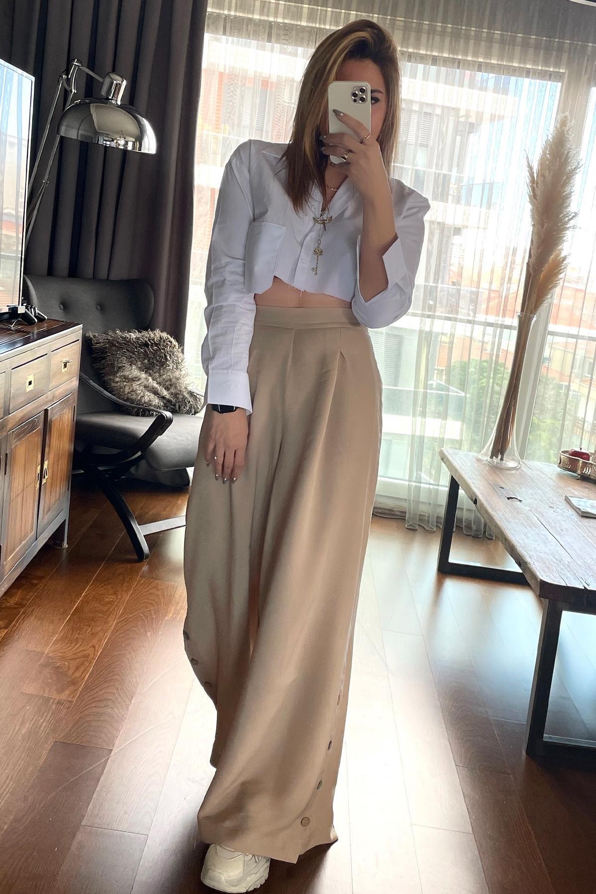 Poplin Cepli Crop Gömlek Beyaz