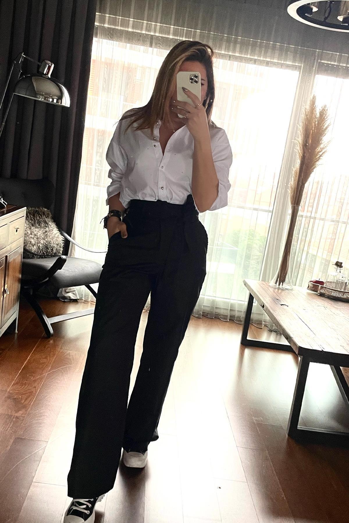 Poplin Gold Troklu Gömlek Beyaz
