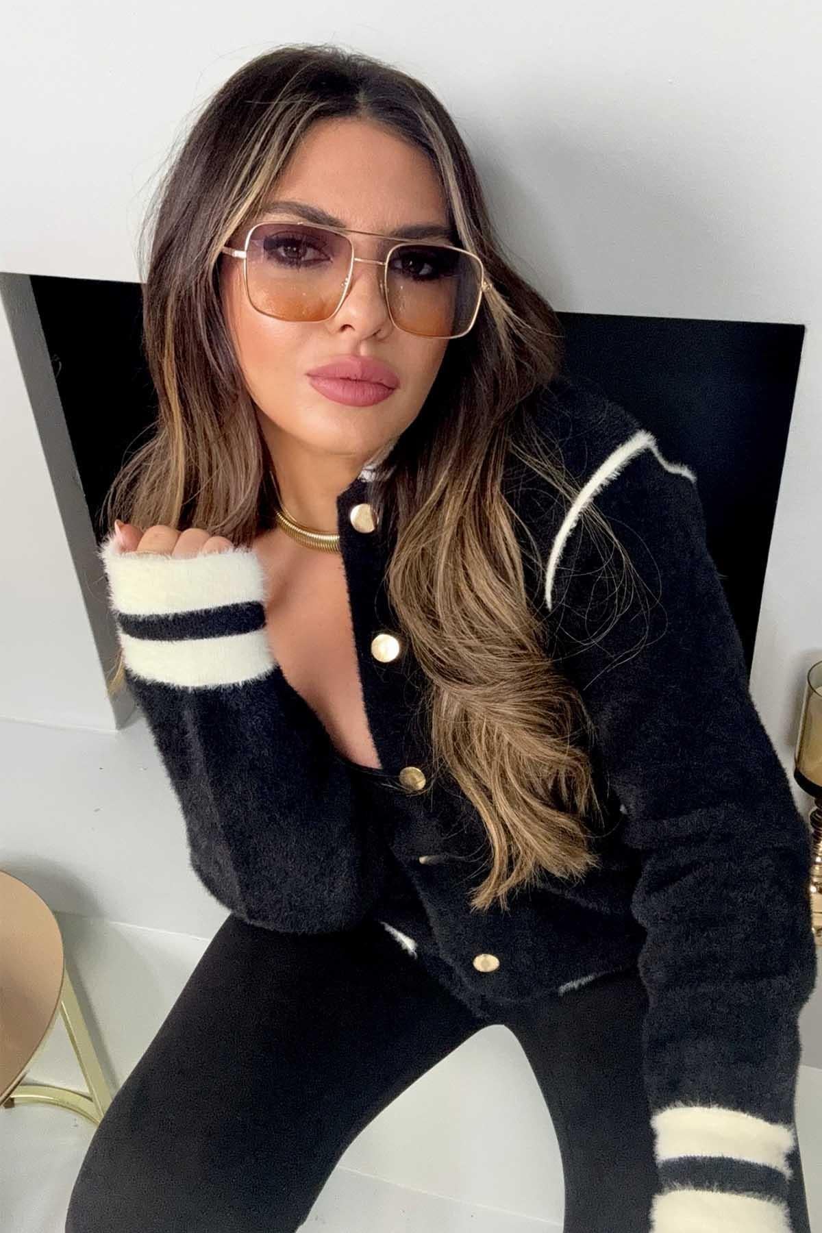 Sakallı Örme Bomber Ceket Model Hırka Siyah