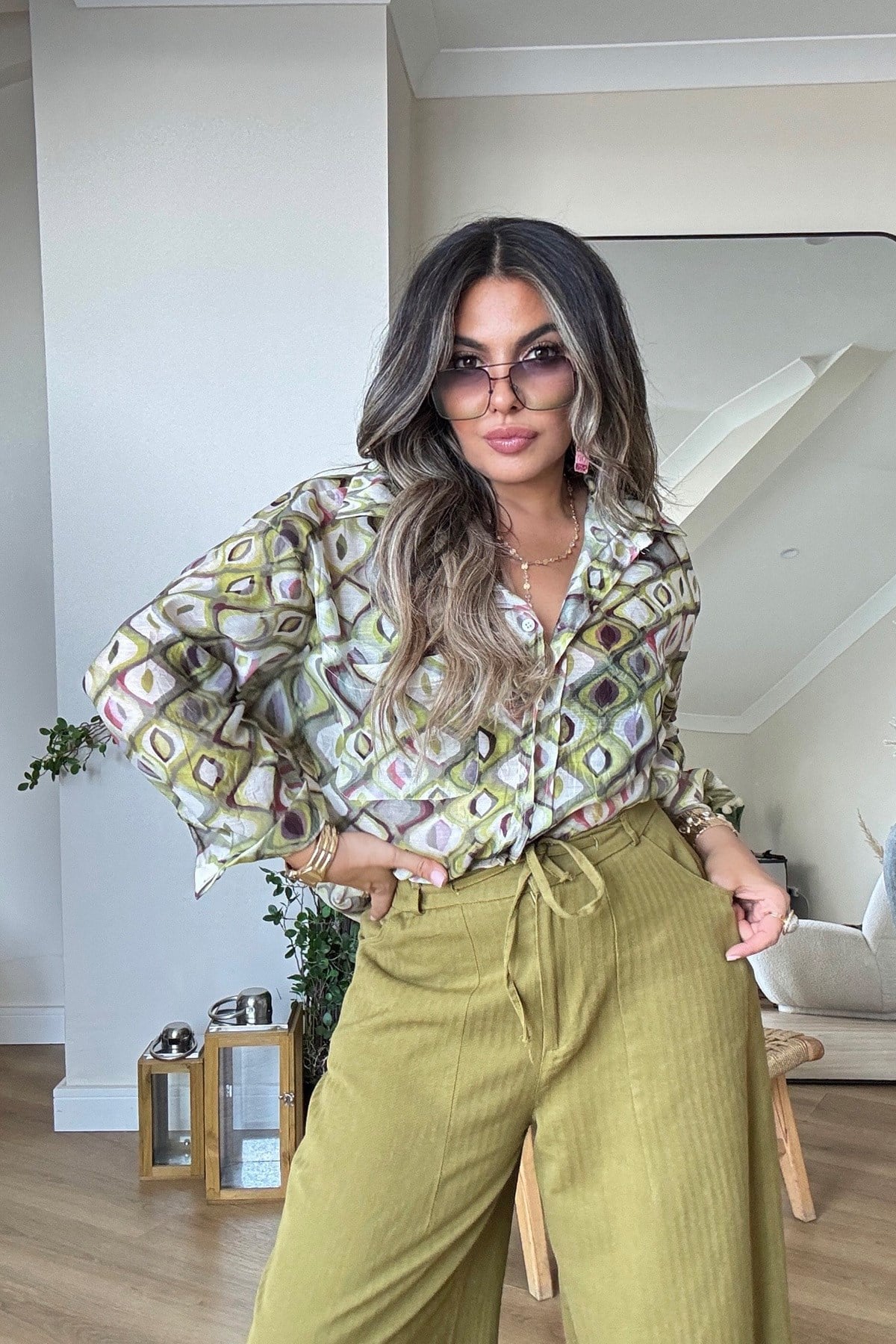 Şalvar Model Balıksırtı Dokuma Kanvas Pantalon Yağ Yeşili