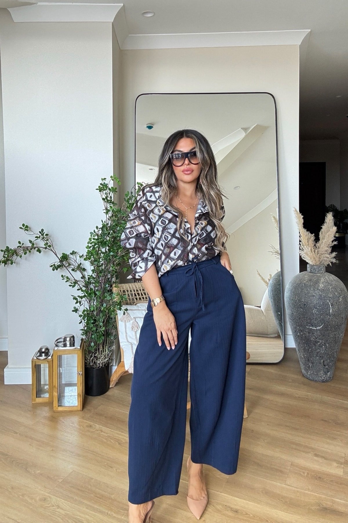 Şalvar Model Balıksırtı Dokuma Kanvas Pantalon Lacivert