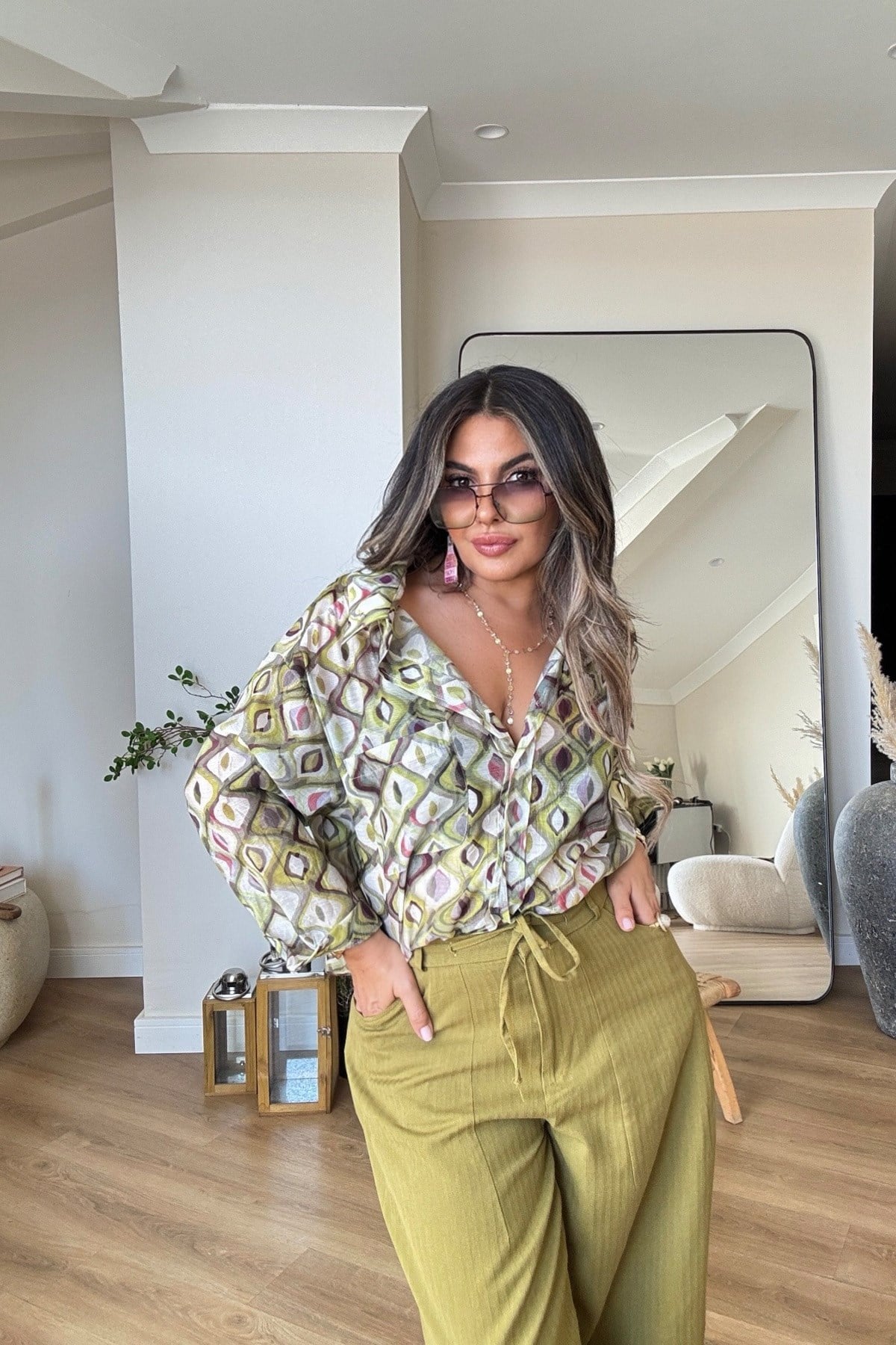 Şalvar Model Balıksırtı Dokuma Kanvas Pantalon Yağ Yeşili