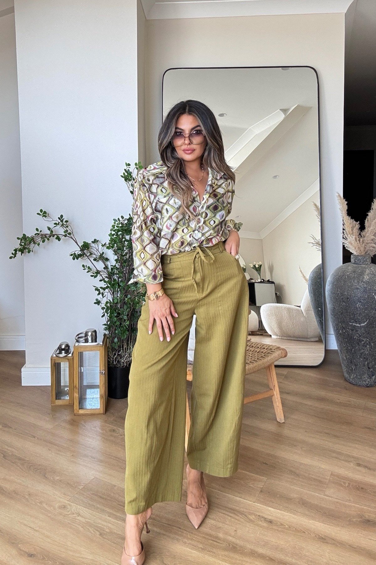 Şalvar Model Balıksırtı Dokuma Kanvas Pantalon Yağ Yeşili