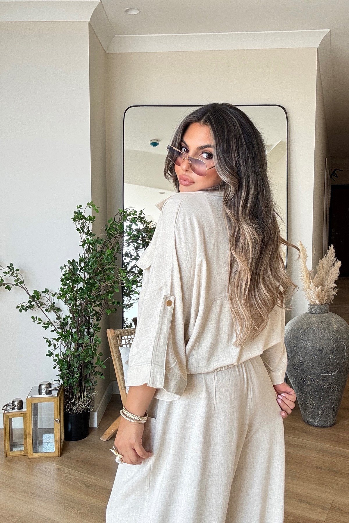 Şalvar Model Pamuk Keten Pantalon Taş