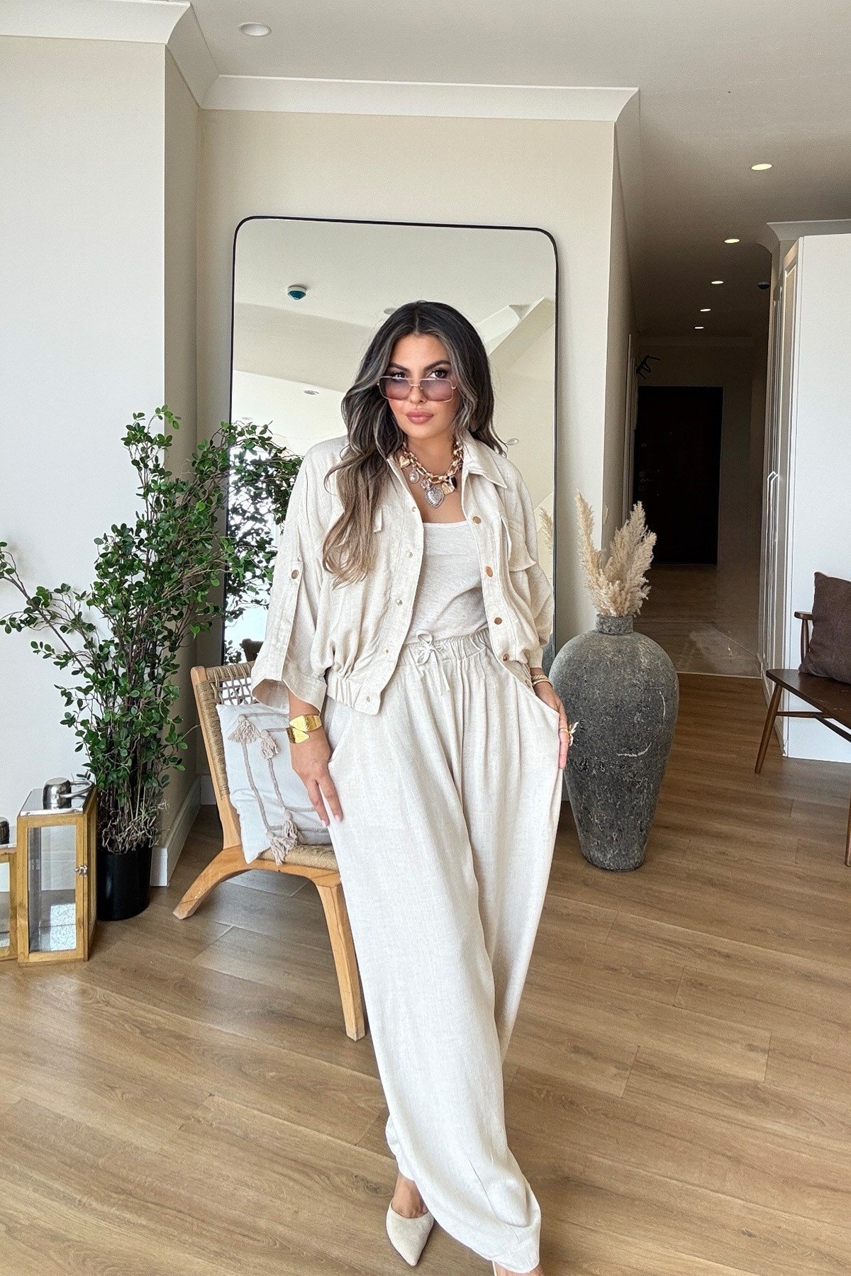 Şalvar Model Pamuk Keten Pantalon Taş