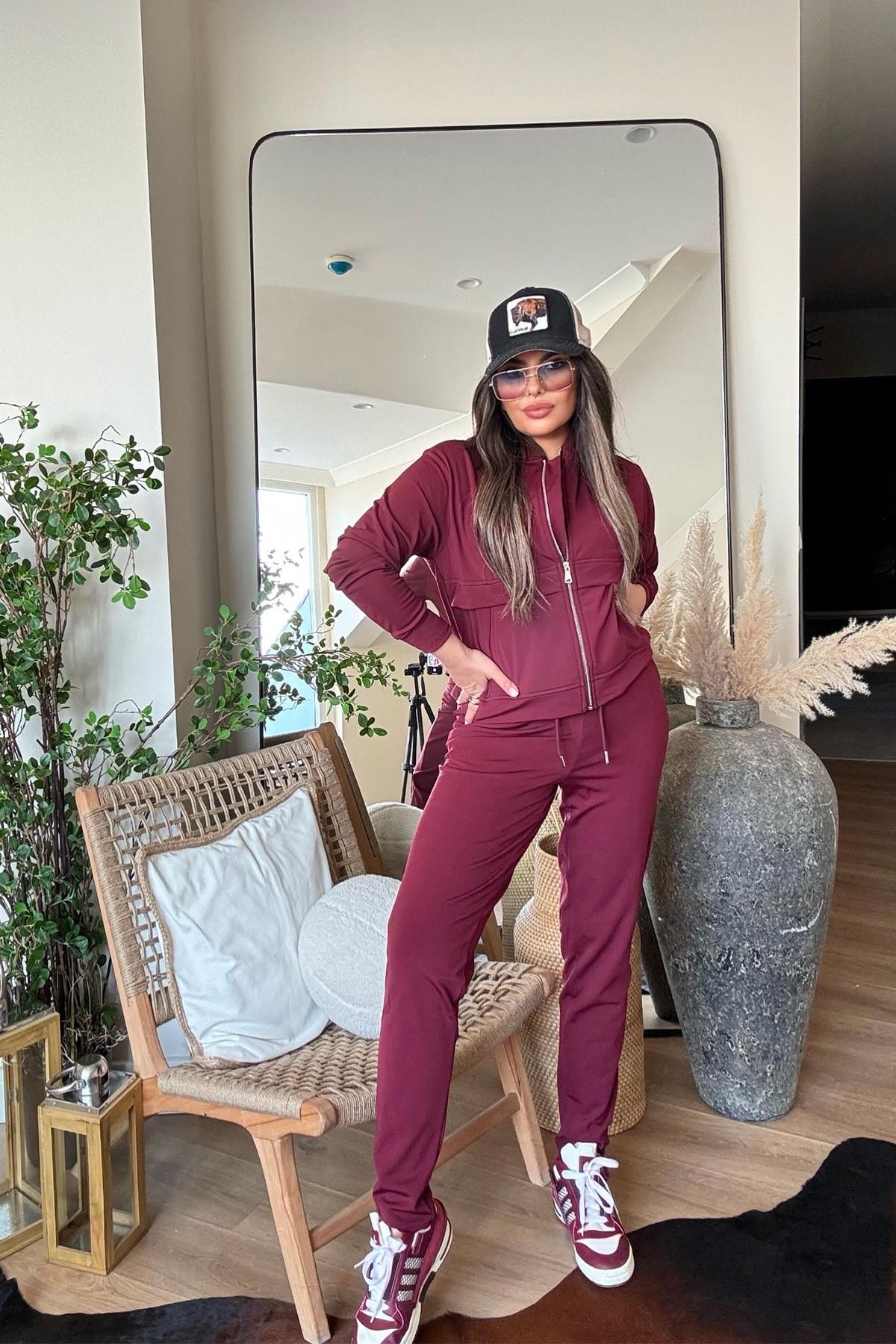 Şardonlu Airlift Eşofman Takım Bordo