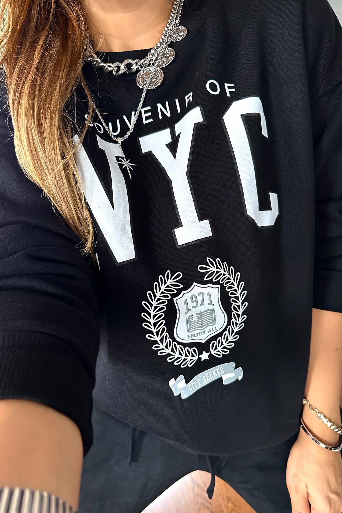 Şardonlu NYC Sweat Siyah