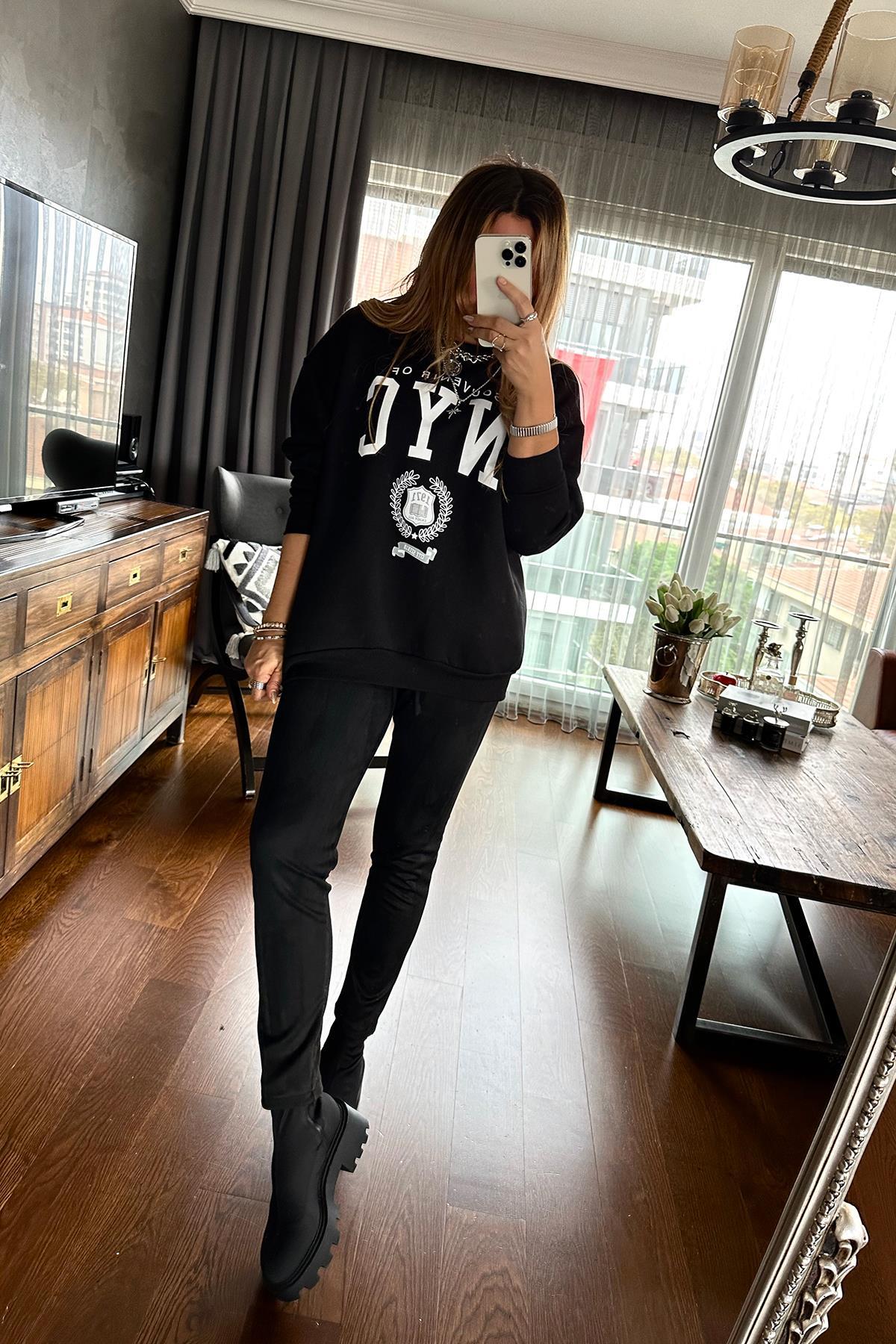 Şardonlu NYC Sweat Siyah