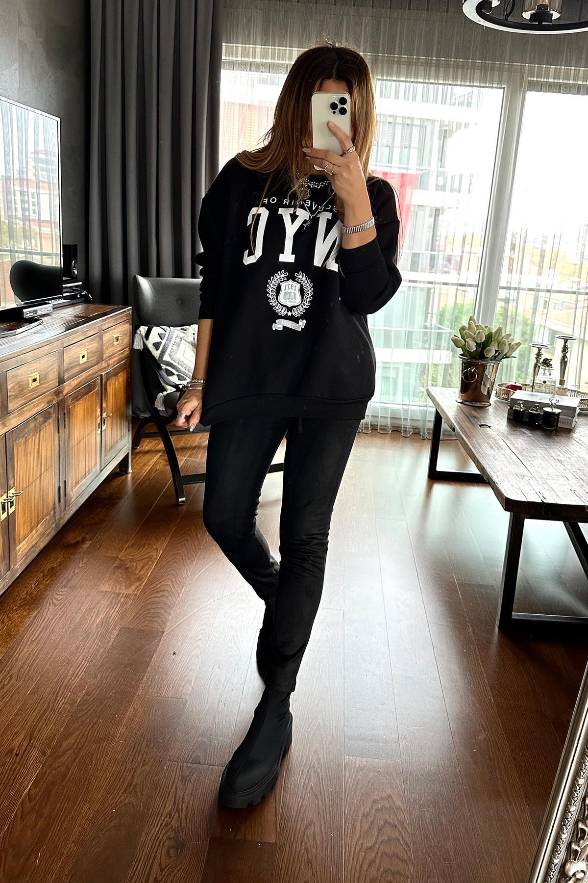 Şardonlu NYC Sweat Siyah