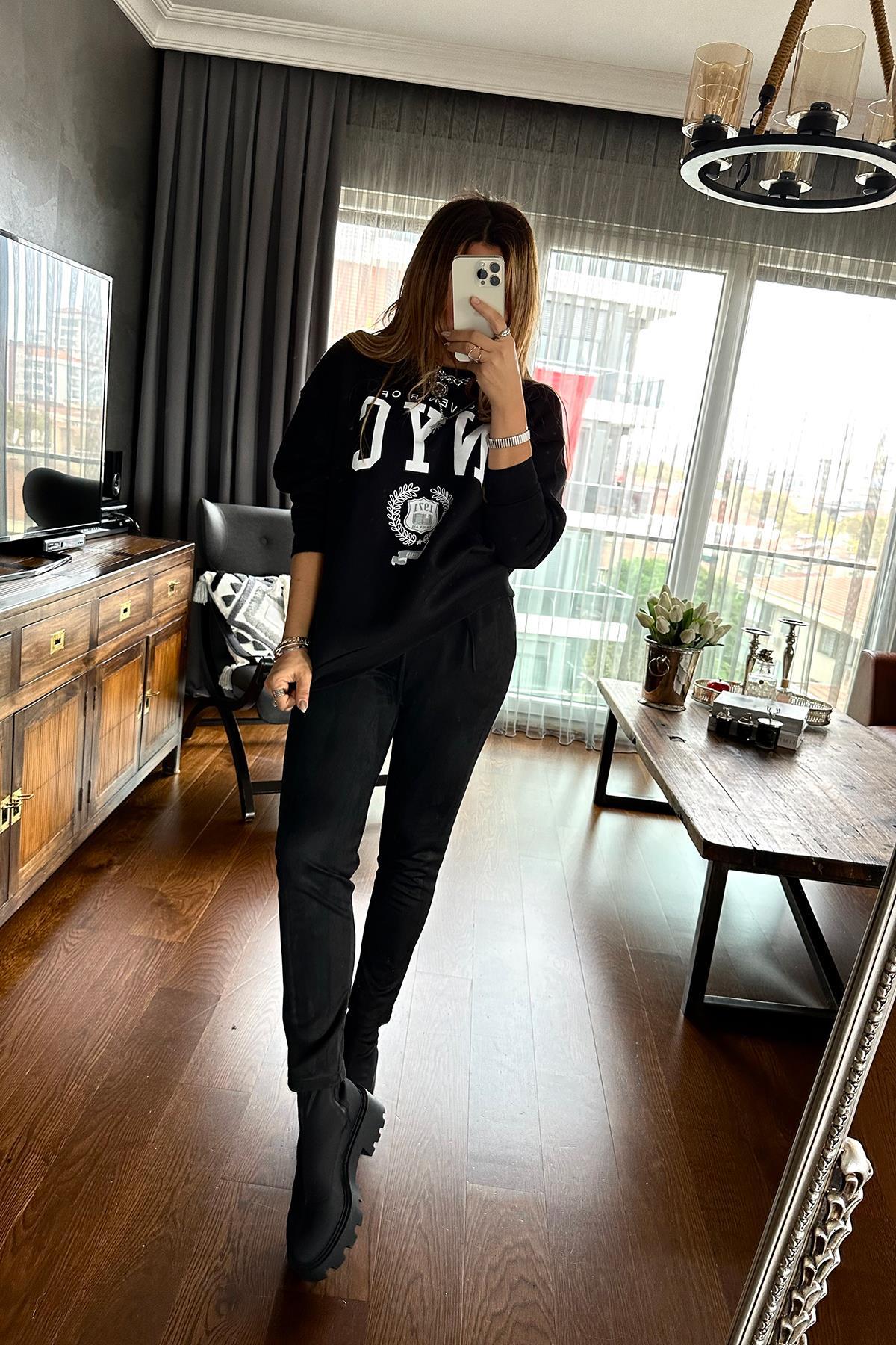 Şardonlu NYC Sweat Siyah