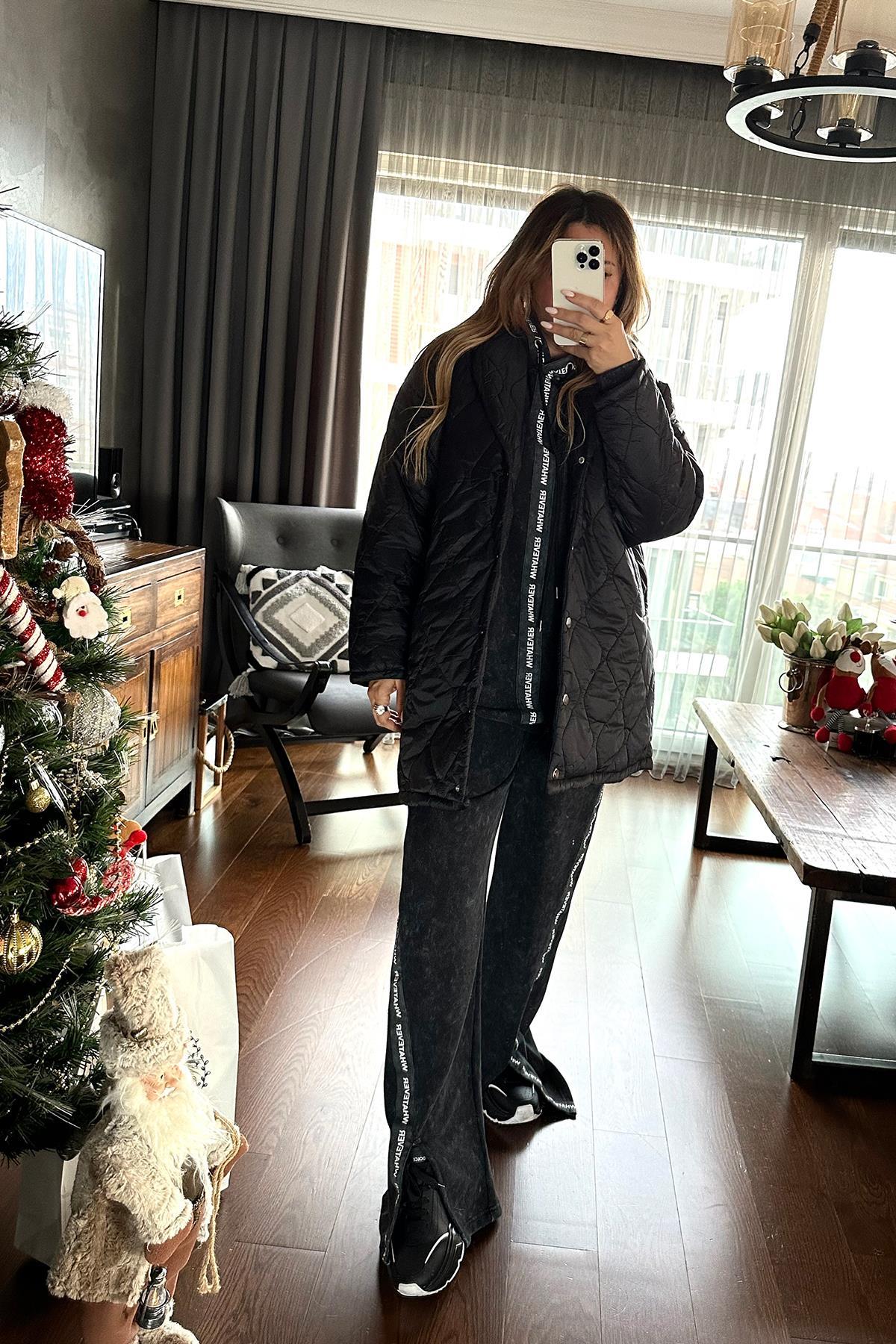 Şerit Detaylı Yıkamalı Whatever Sweatshirt Antrasit