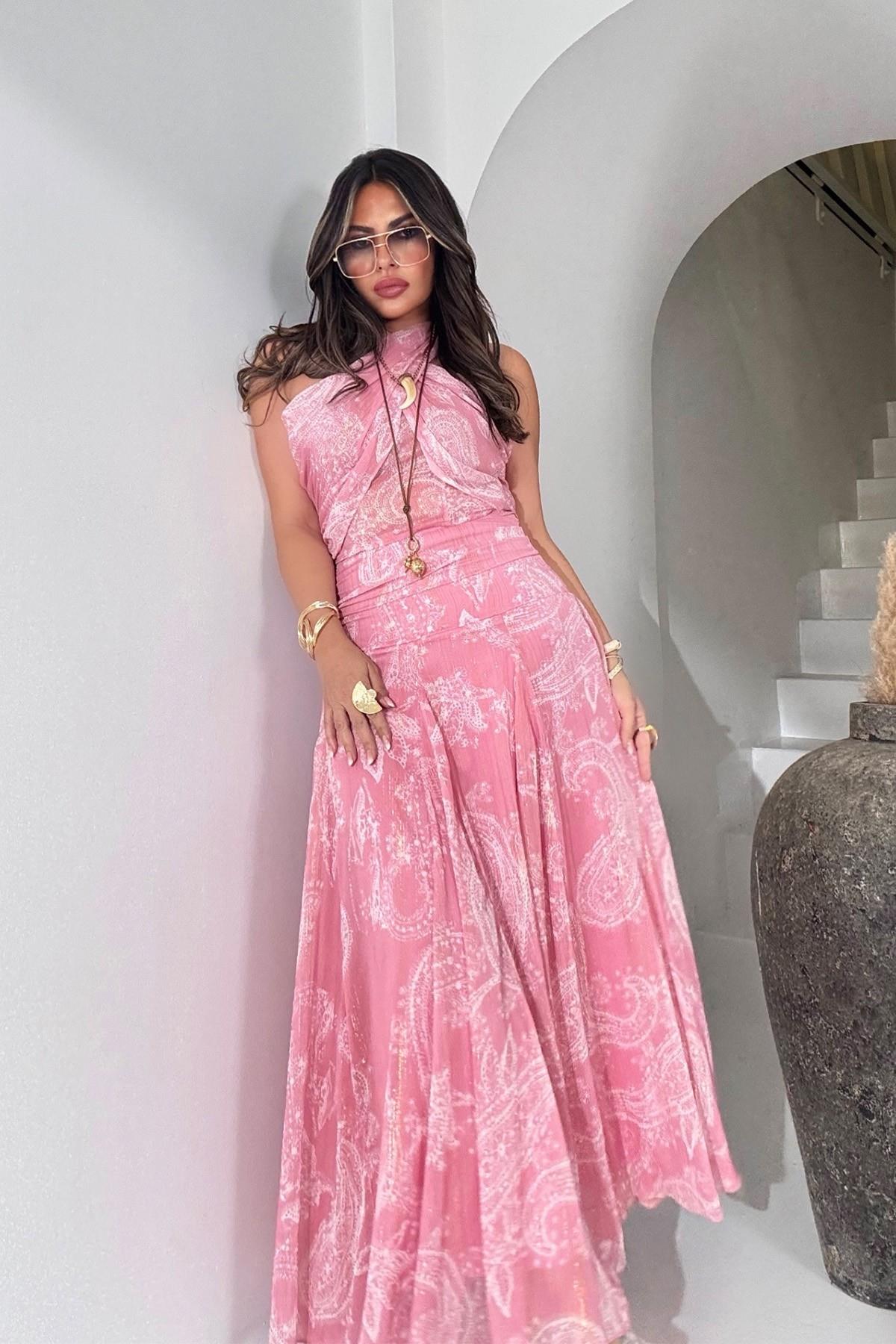 Şifon Simli Yansımalı Bluz Pembe