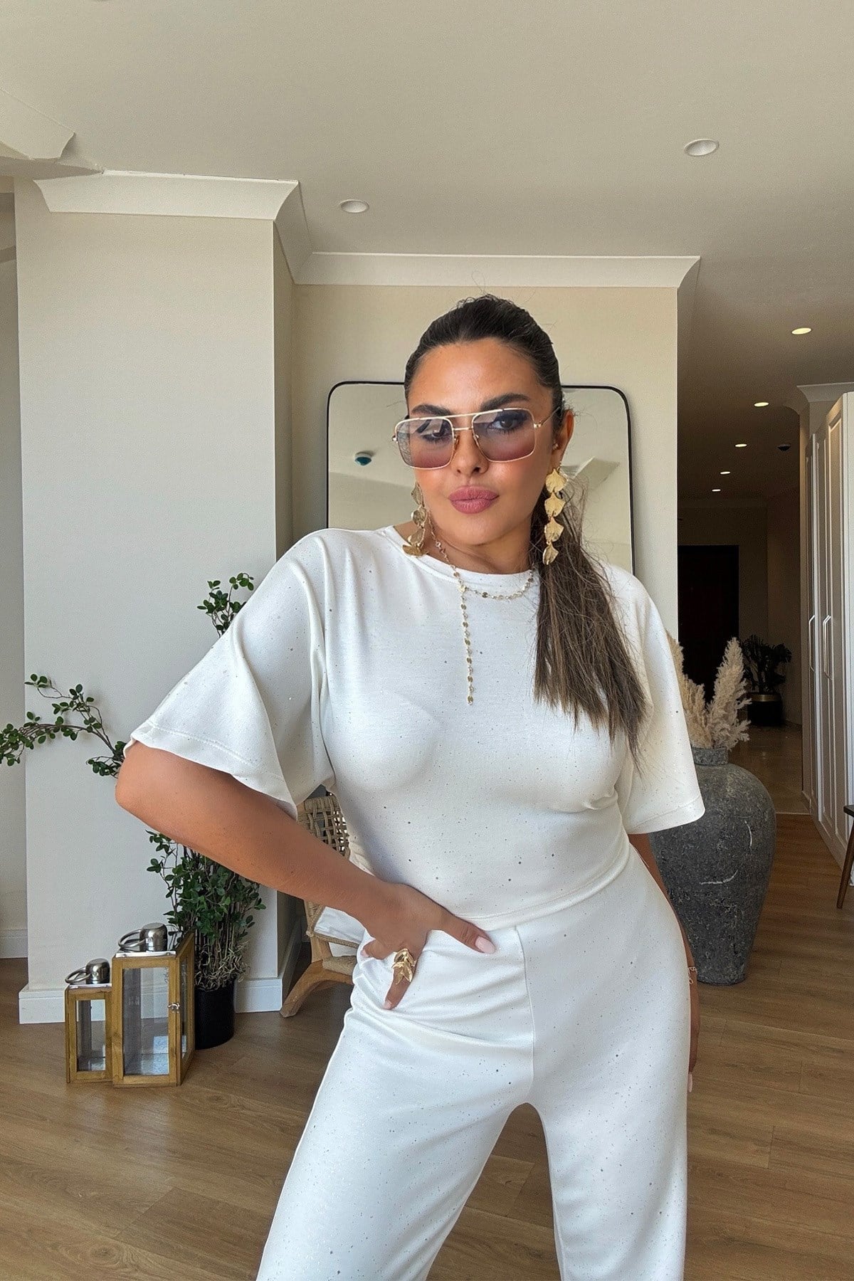 Simli Modal Takım Ekru